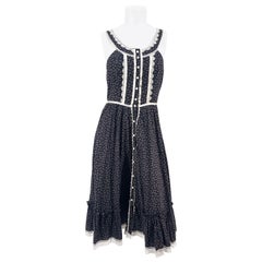 1970s Gunne Sax Navy Calico Day Dress
