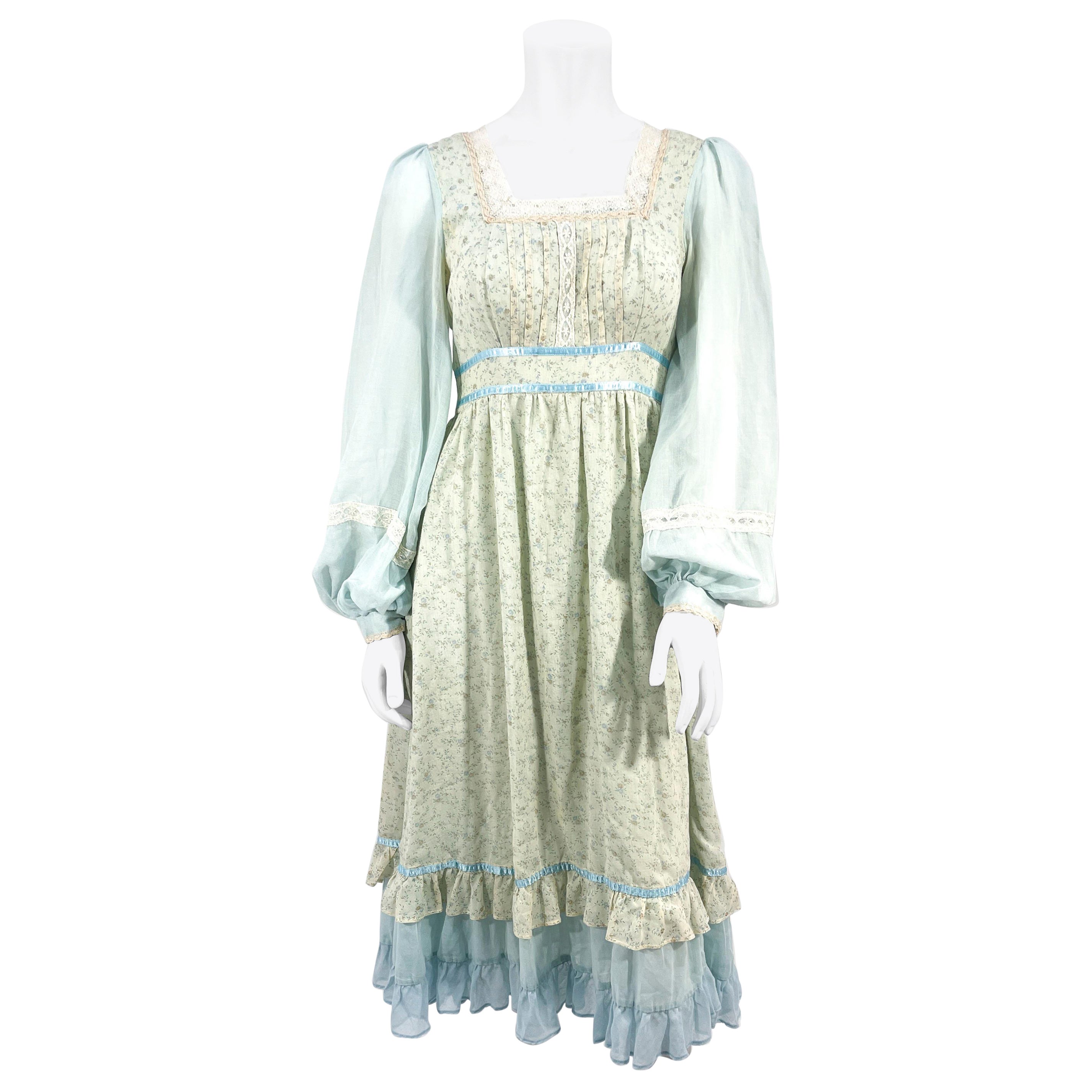 Robe Prairie Gunne Sax Robin bleu œuf (années 1970)