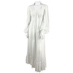 Vintage 1970s Gunne Sax White Cotton Cottage Dress