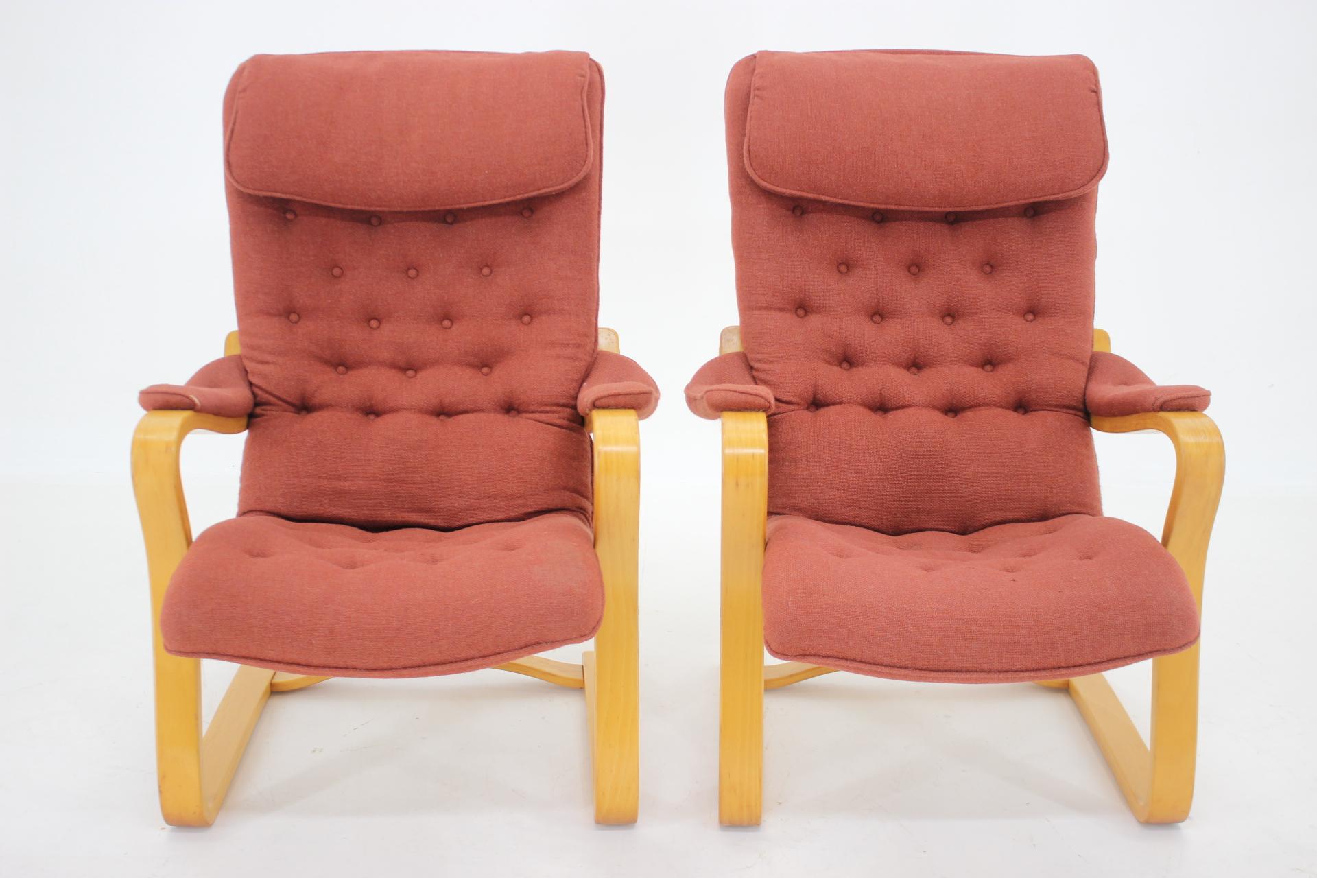 Fabric 1970s Gustav Axel Berg Pair of 'Peter' Easy Chairs by Bröderna Andersson, Sweden  For Sale