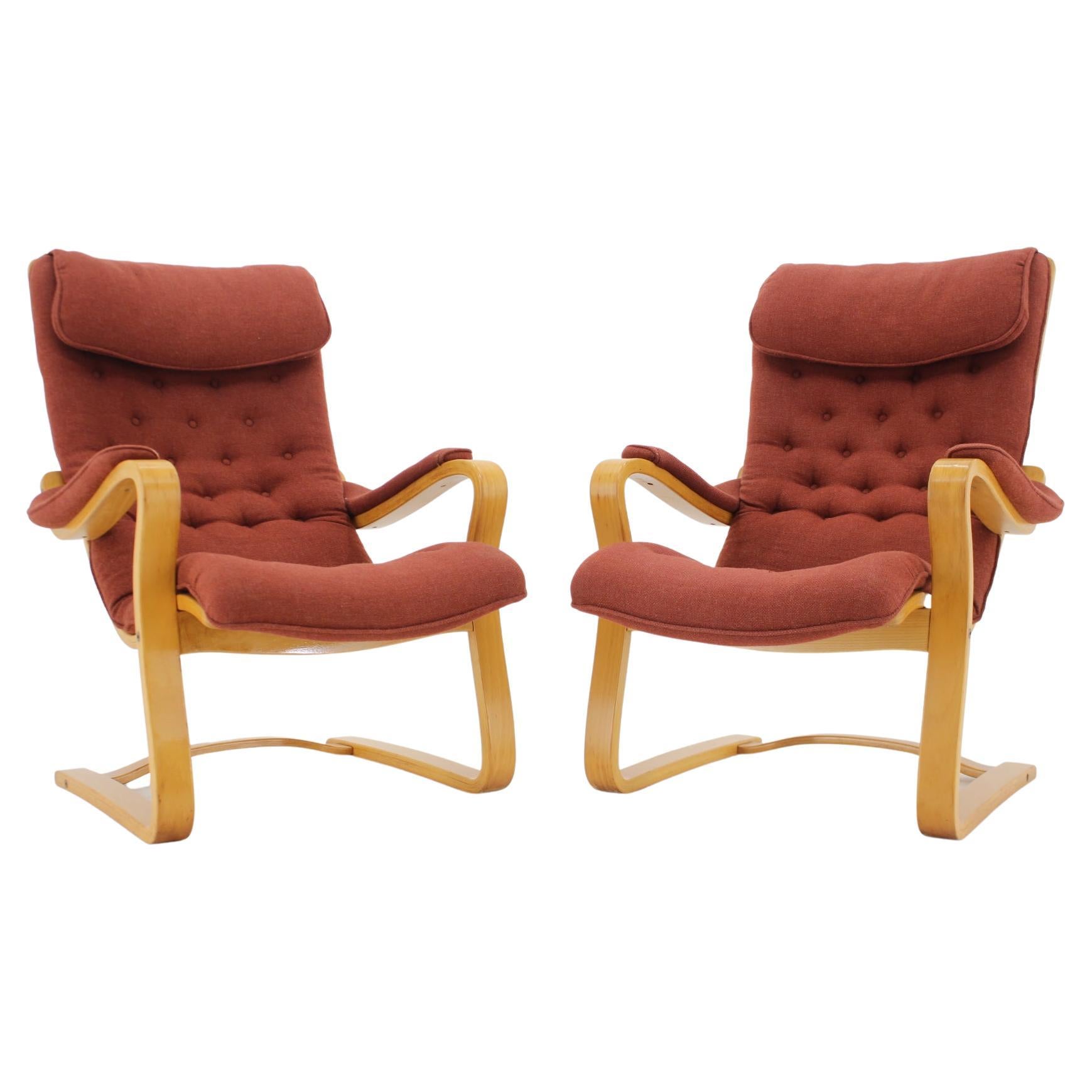 1970s Gustav Axel Berg Pair of 'Peter' Easy Chairs by Bröderna Andersson, Sweden  For Sale