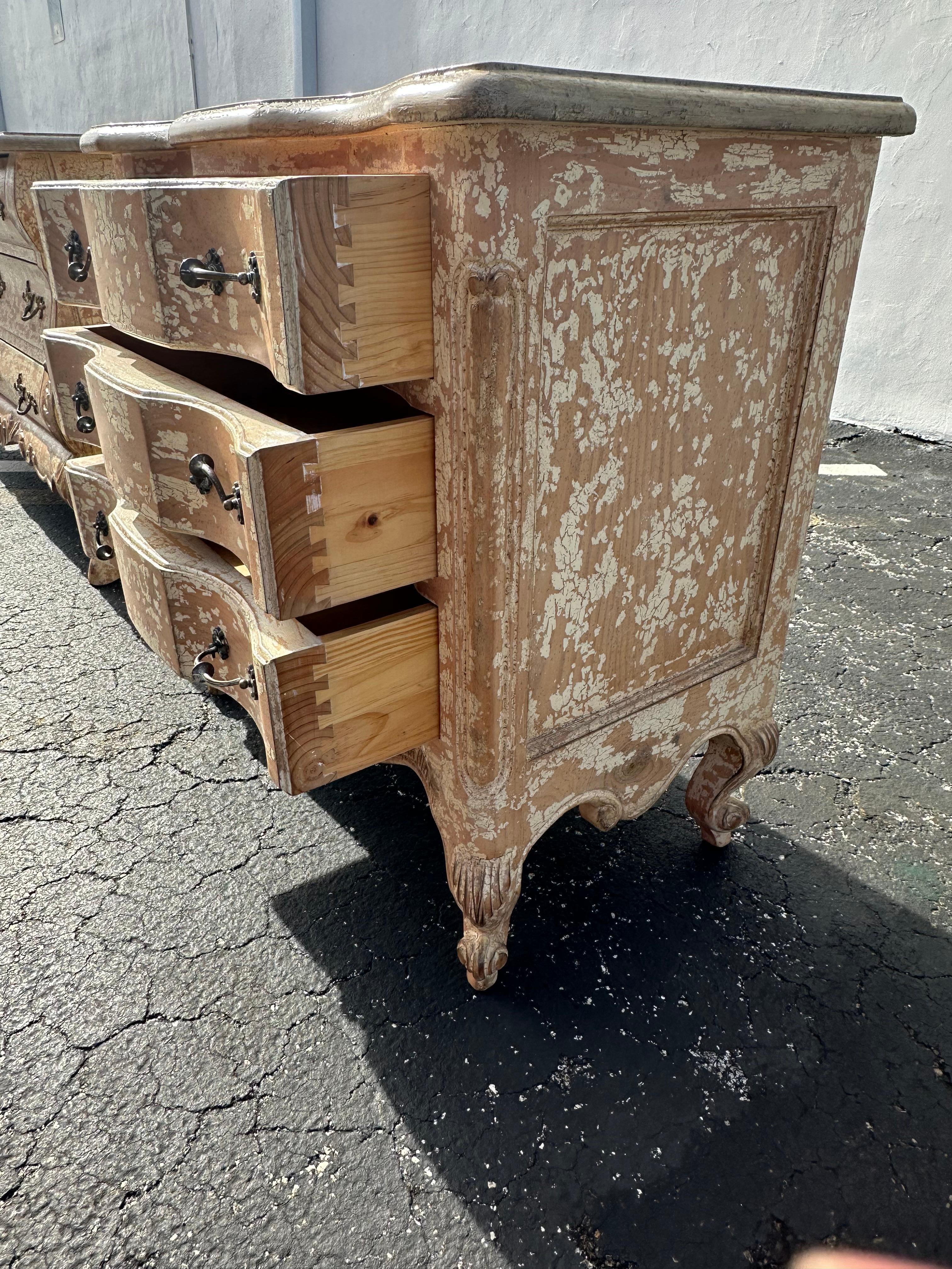 1970s Gustavian Style Spanish Rustic Distressed Vintage Dresser Chests, Set of 2 For Sale 14