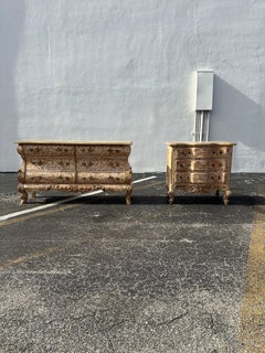 1970s Gustavian Style Spanish Rustic Distressed Vintage Dresser Chests, Set of 2