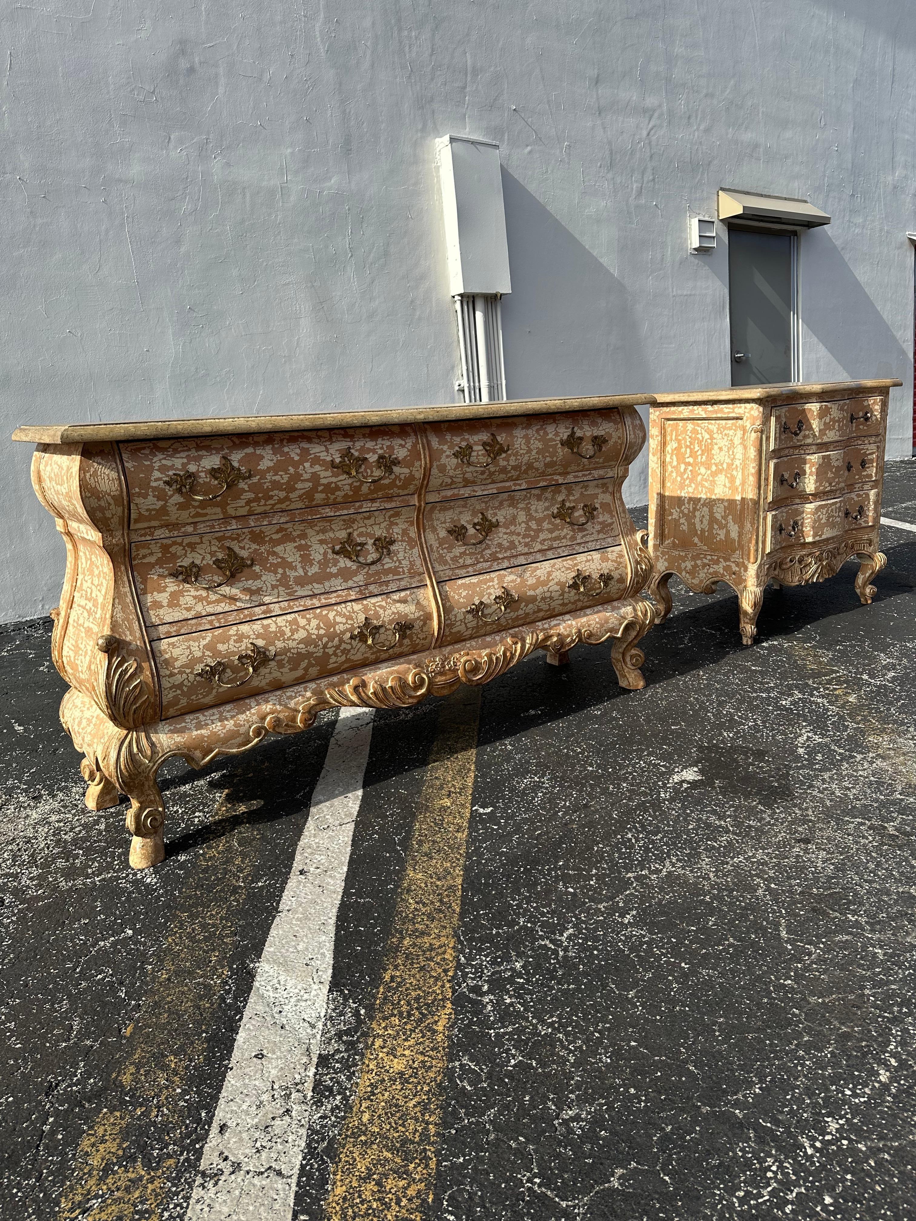 1970s Gustavian Style Spanish Rustic Distressed Vintage Dresser Chests, Set of 2 In Good Condition For Sale In Fort Lauderdale, FL