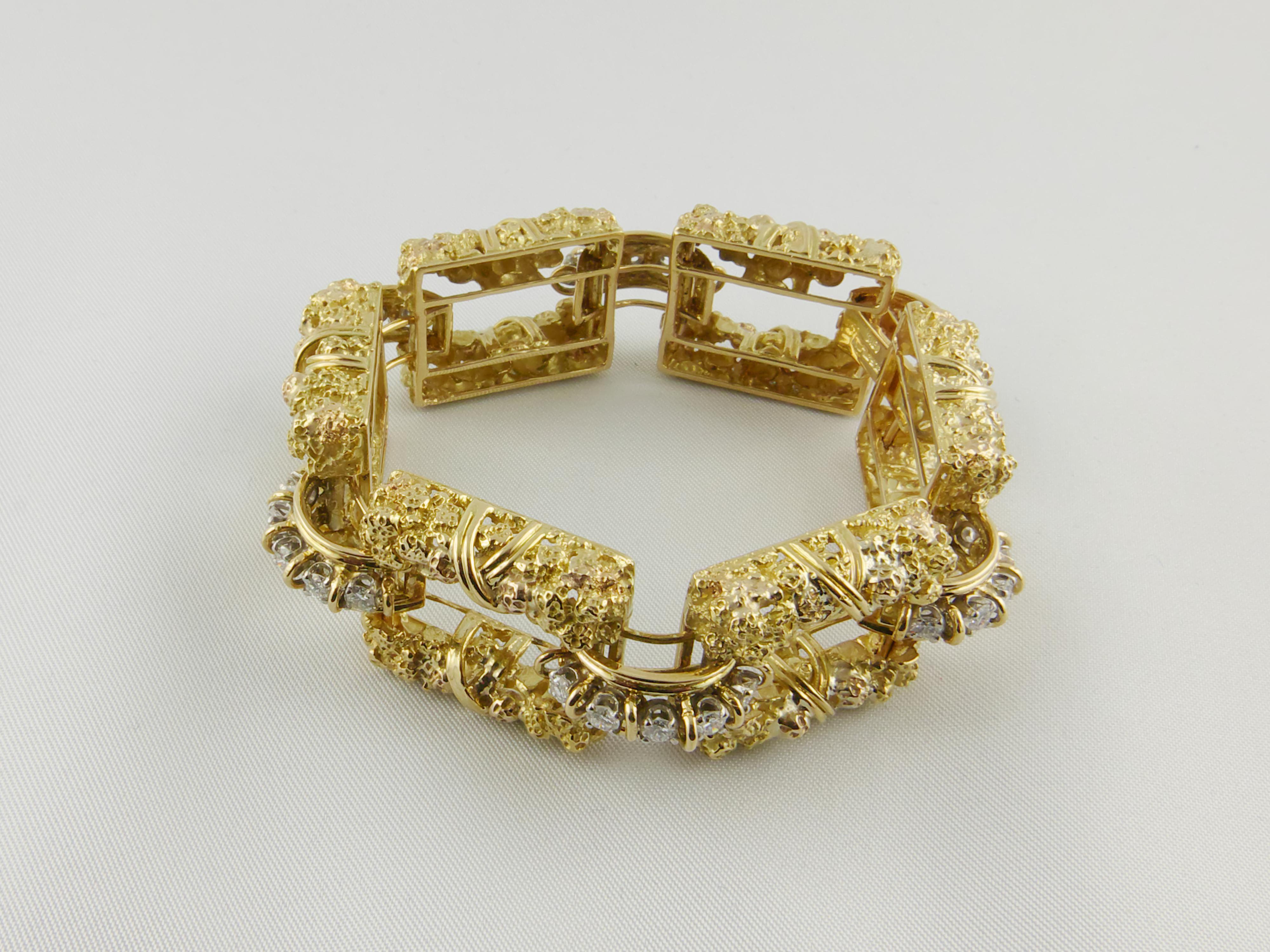 Modernist 1970s Gutschneider Yellow Gold and Diamond Bracelet For Sale