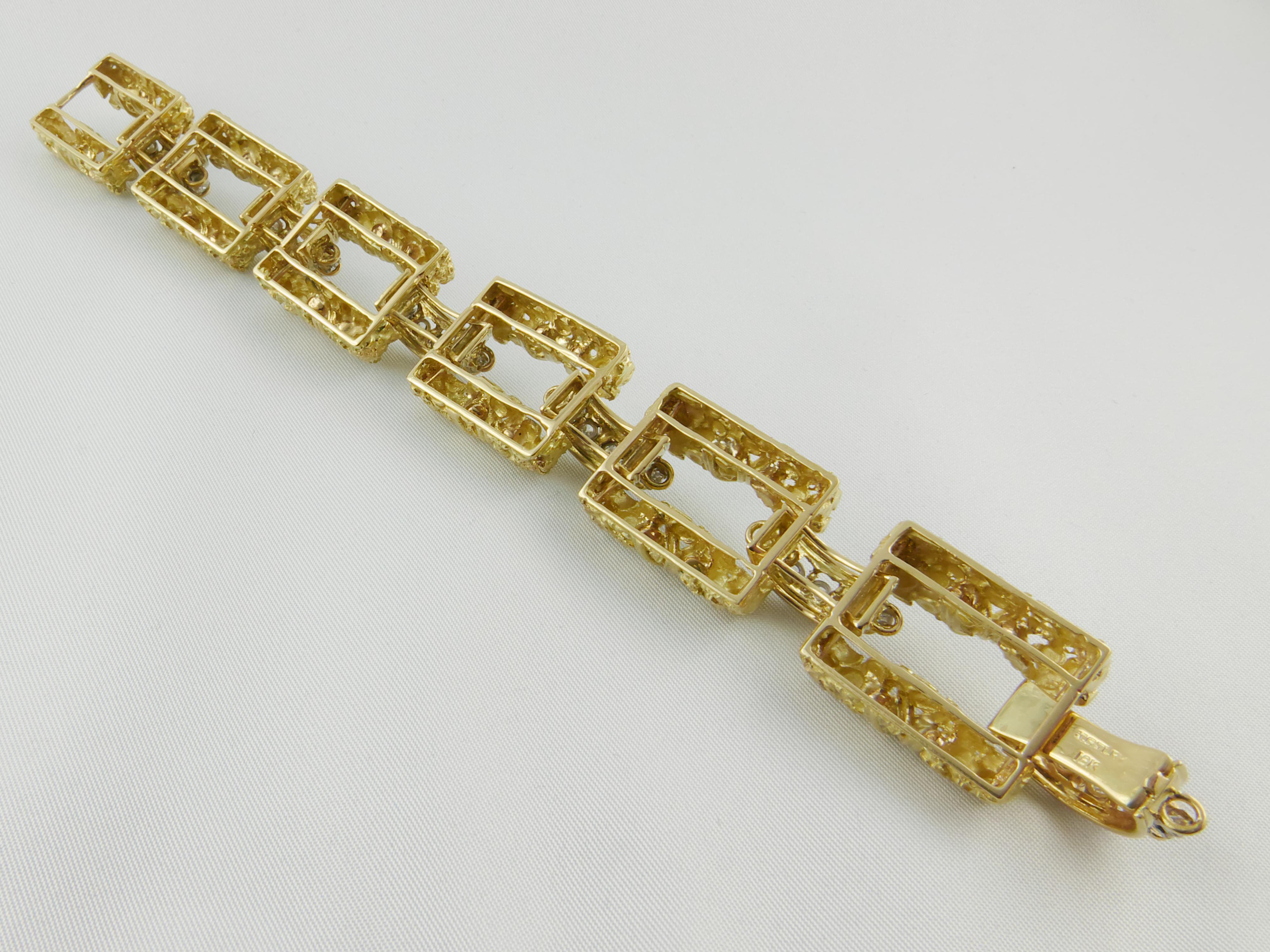 Round Cut 1970s Gutschneider Yellow Gold and Diamond Bracelet For Sale