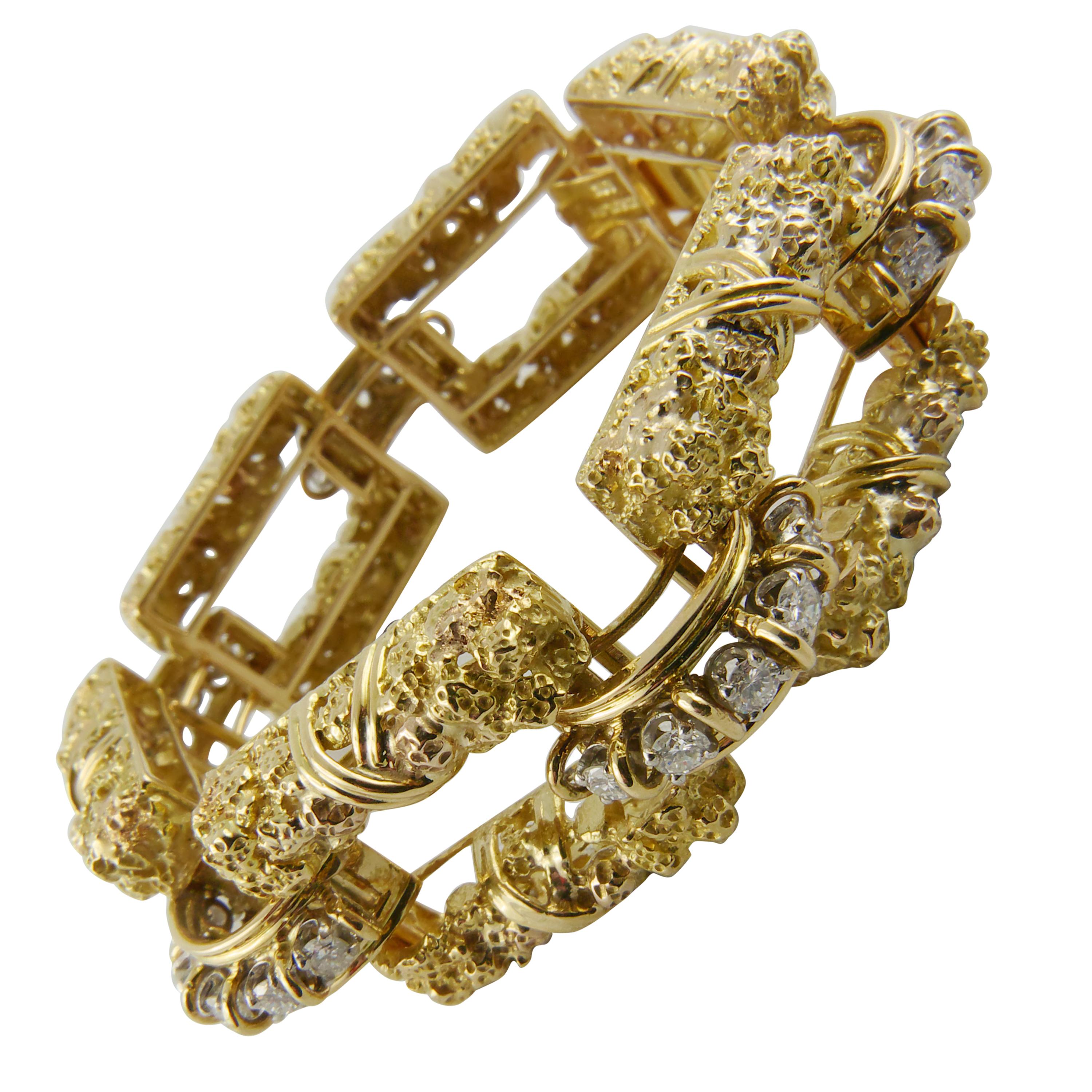 1970s Gutschneider Yellow Gold and Diamond Bracelet For Sale