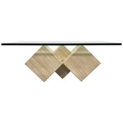 1970s Guy Barker for Ello Travertine Cube Coffee Table with Glass Top