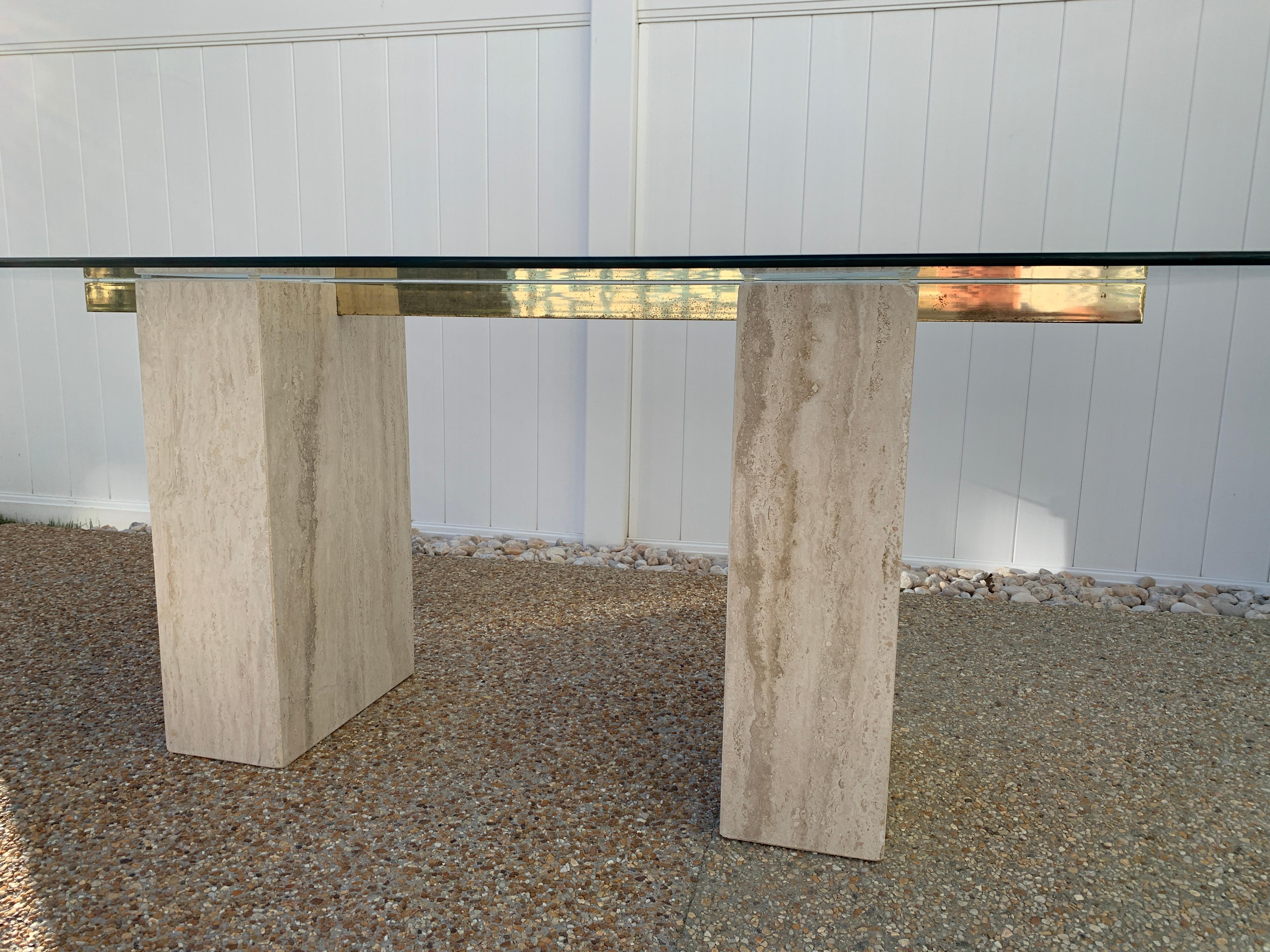 1970s Guy Barker for Ello Travertine Dining Table with Glass Top 2
