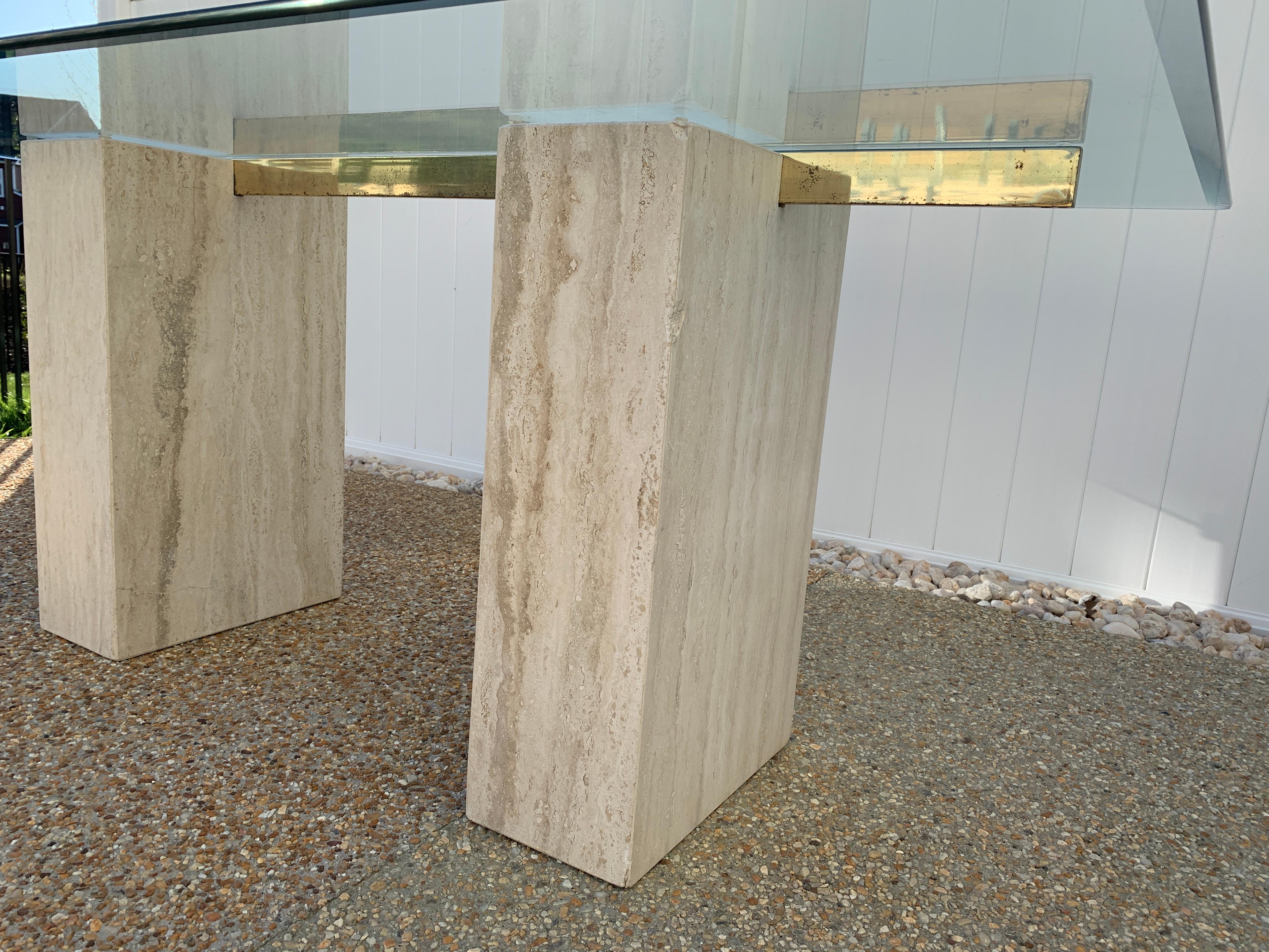 1970s Guy Barker for Ello Travertine Dining Table with Glass Top 3