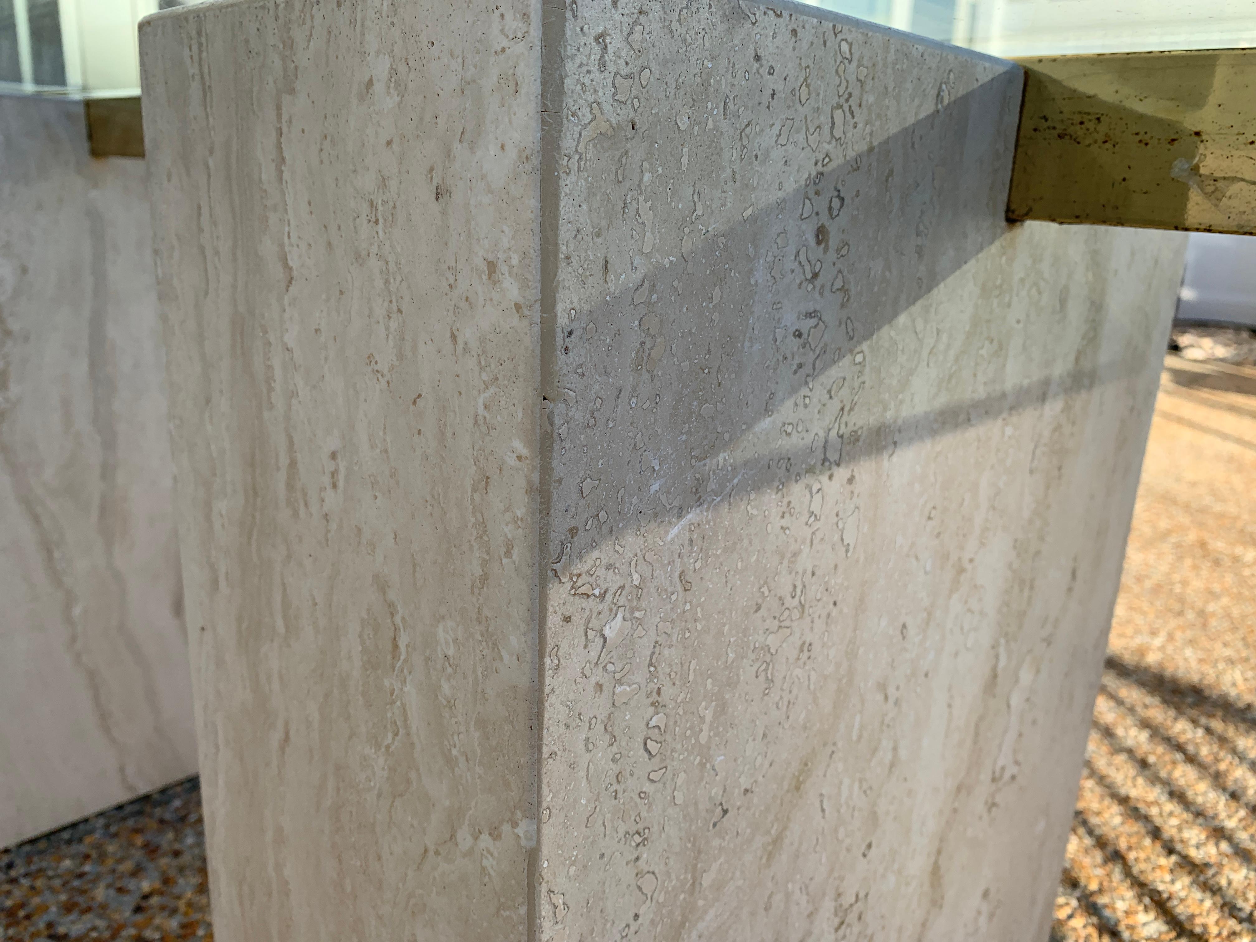 1970s Guy Barker for Ello Travertine Dining Table with Glass Top 4
