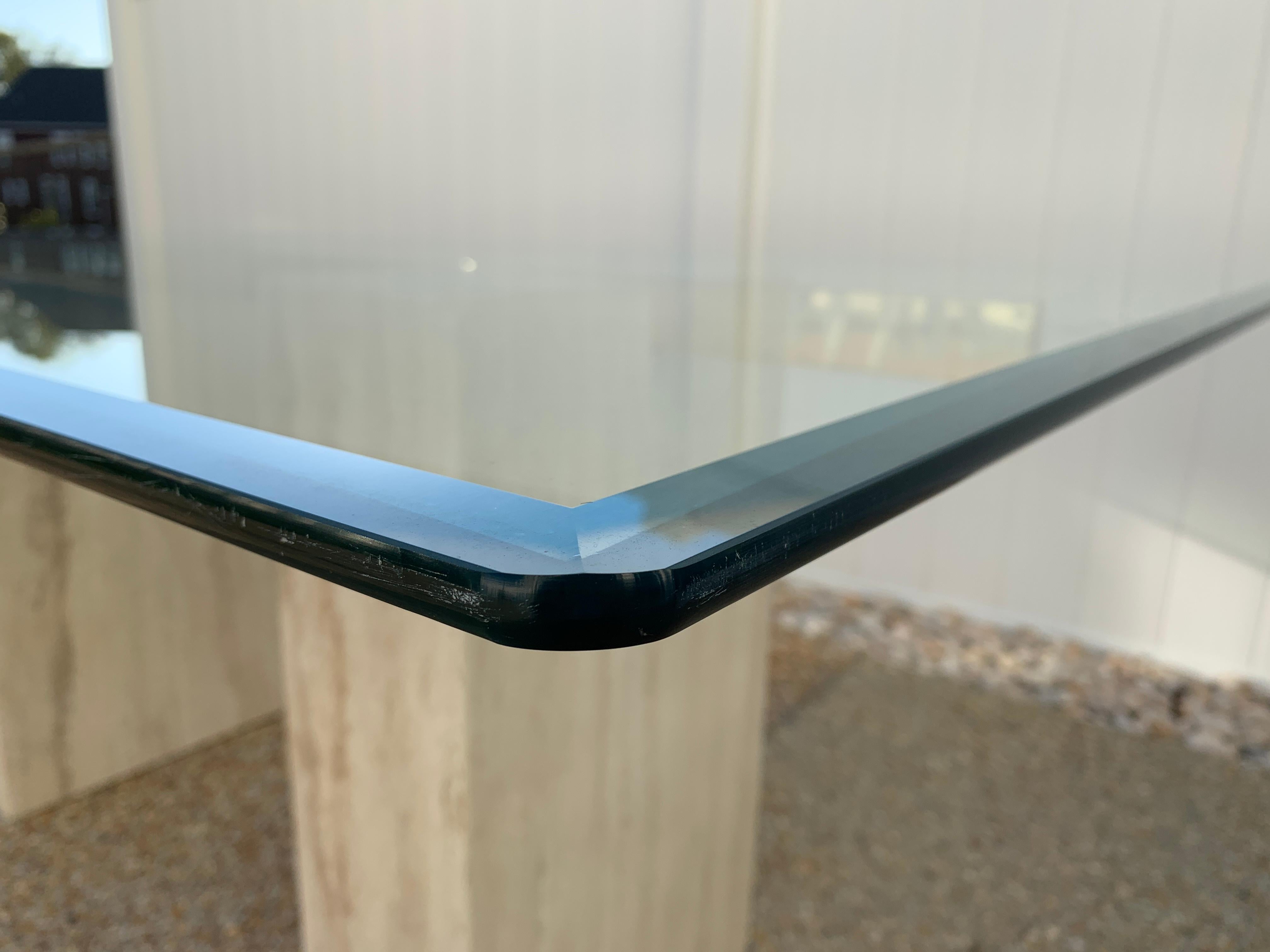1970s Guy Barker for Ello Travertine Dining Table with Glass Top 5