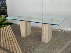 1970s Guy Barker for Ello Travertine Dining Table with Glass Top