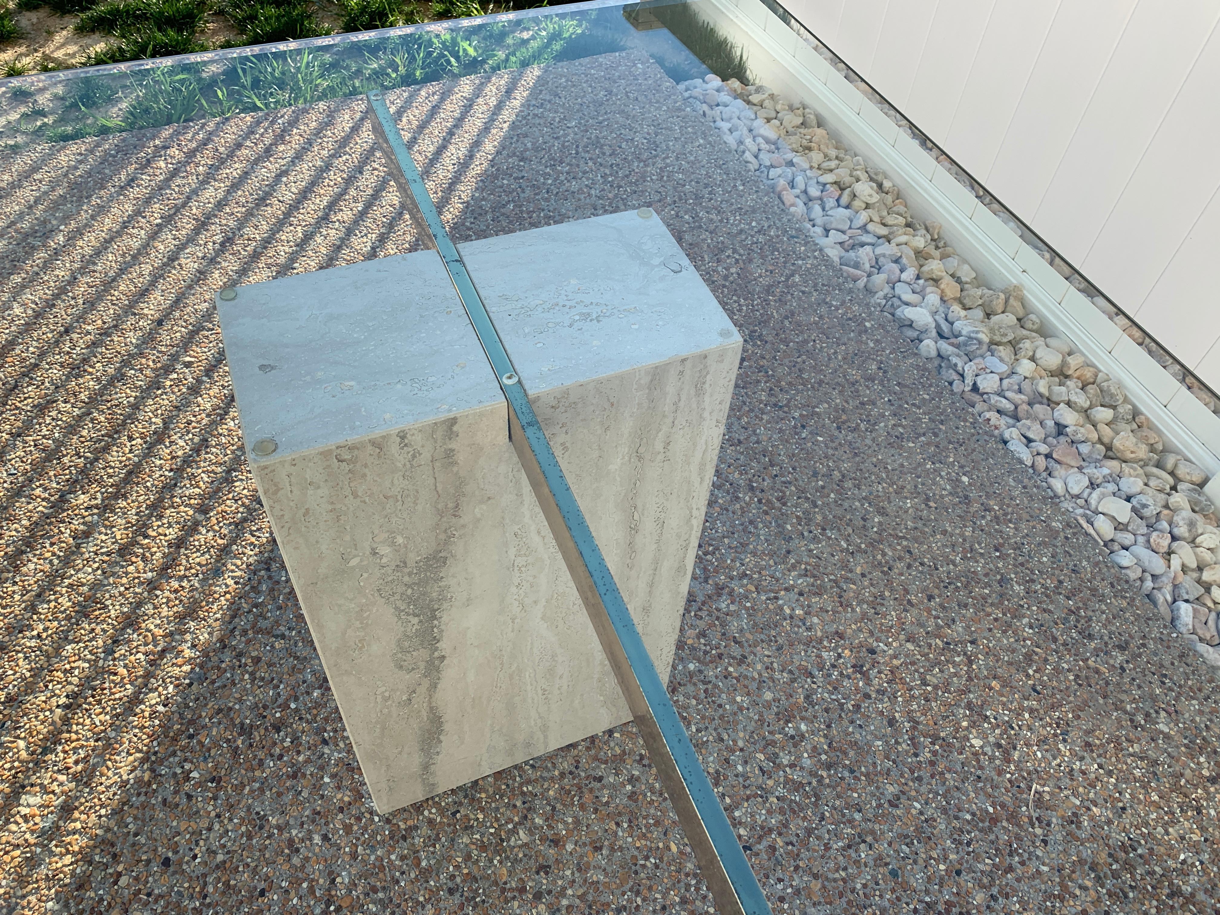 Italian 1970s Guy Barker for Ello Travertine Dining Table with Glass Top