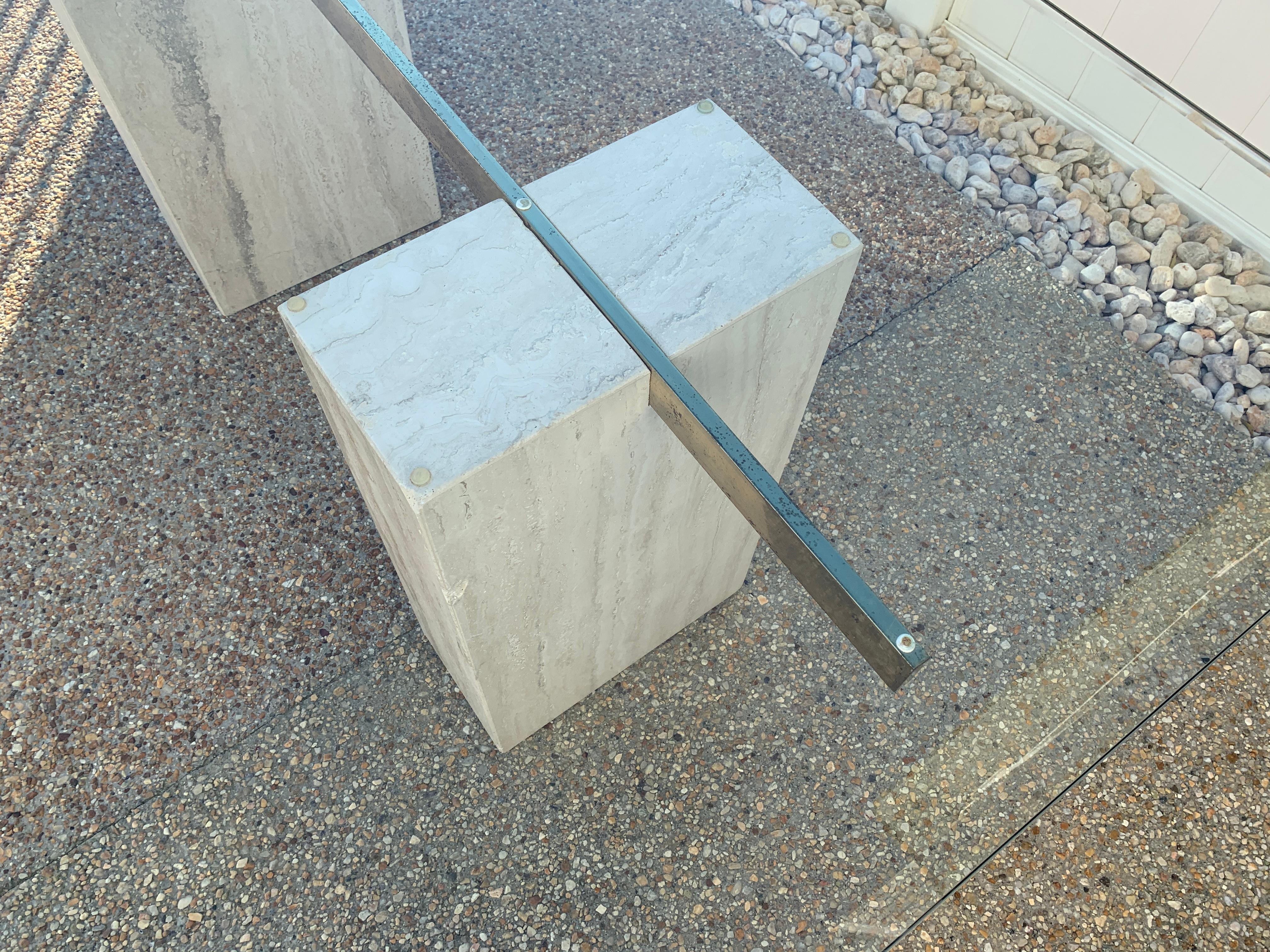 1970s Guy Barker for Ello Travertine Dining Table with Glass Top In Good Condition In Richmond, VA