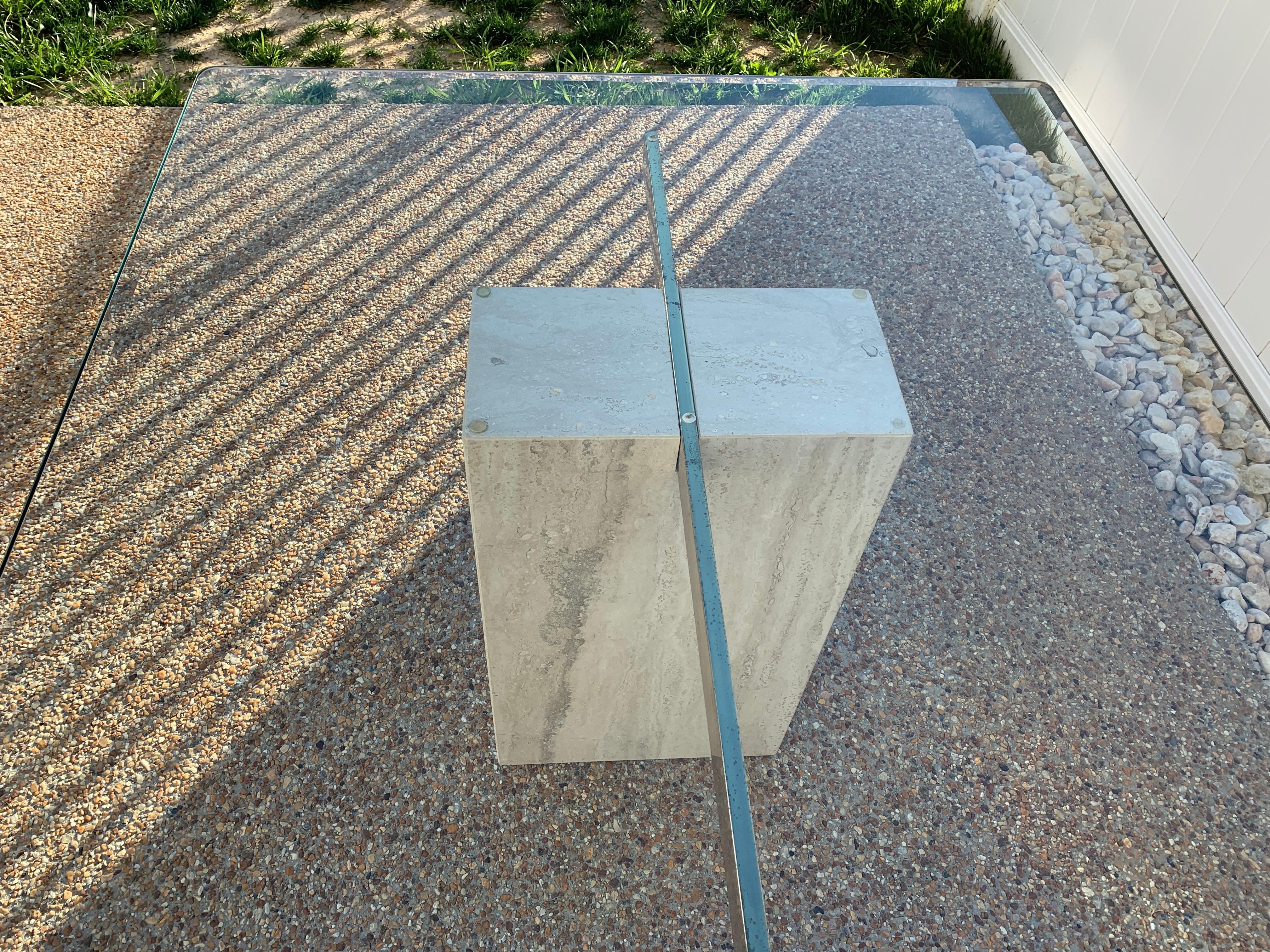 20th Century 1970s Guy Barker for Ello Travertine Dining Table with Glass Top
