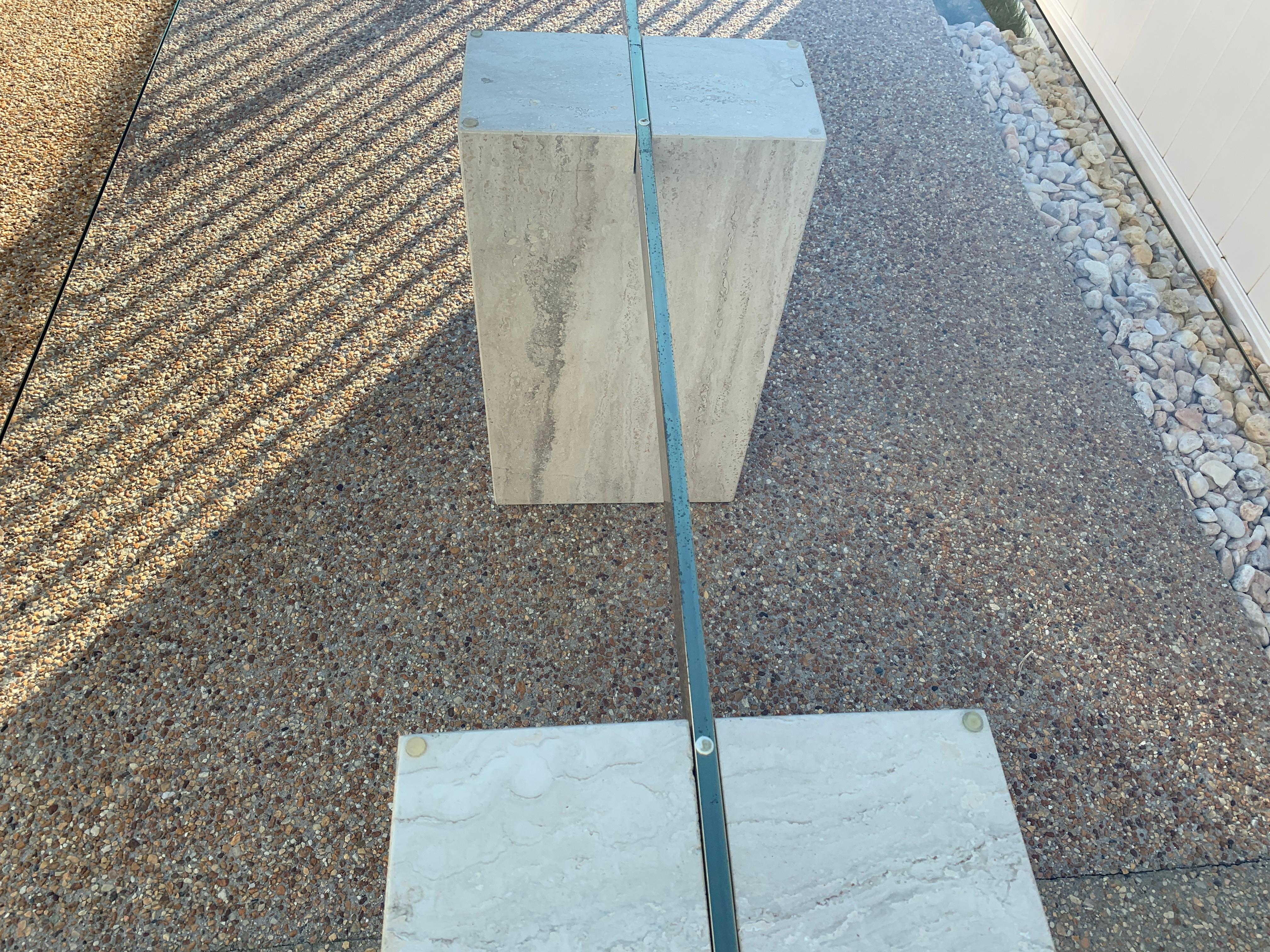 Brass 1970s Guy Barker for Ello Travertine Dining Table with Glass Top