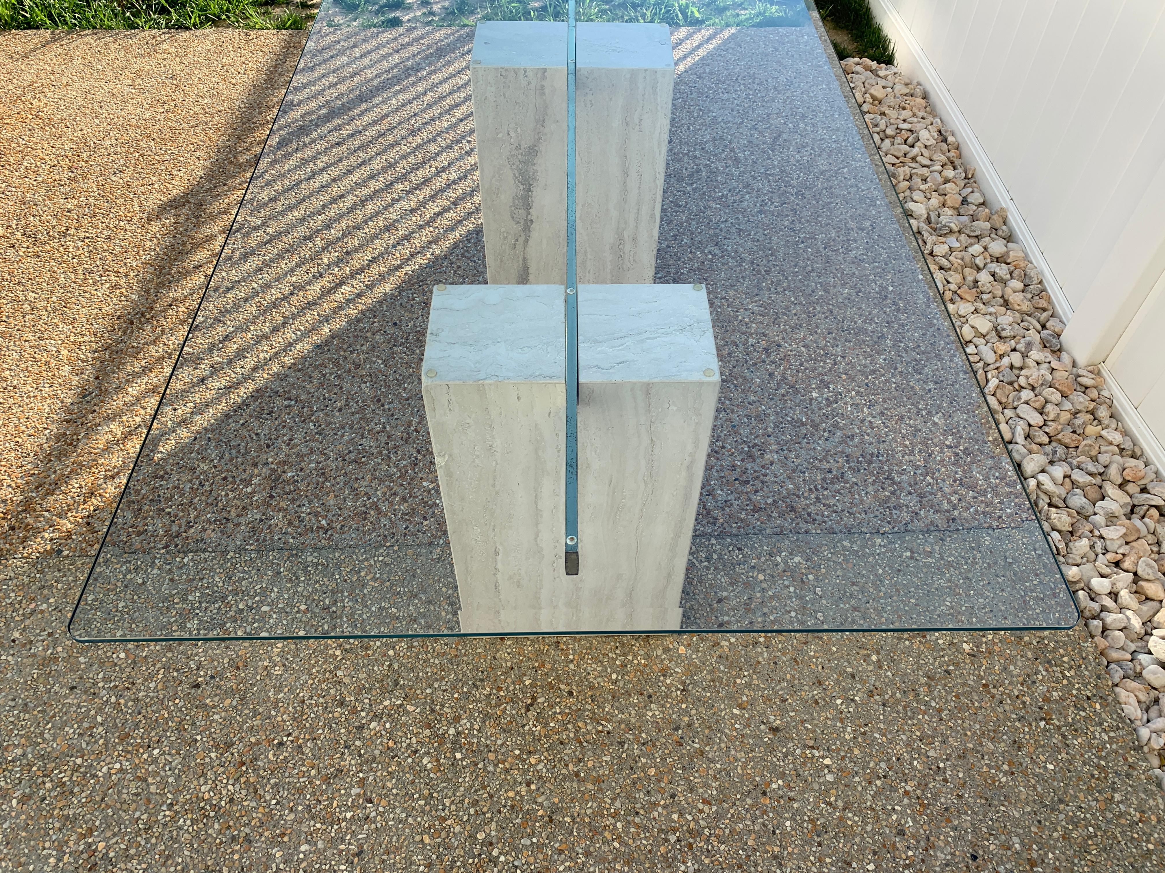 1970s Guy Barker for Ello Travertine Dining Table with Glass Top 1