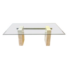 1970s Guy Barker for Ello Travertine Dining Table with Glass Top