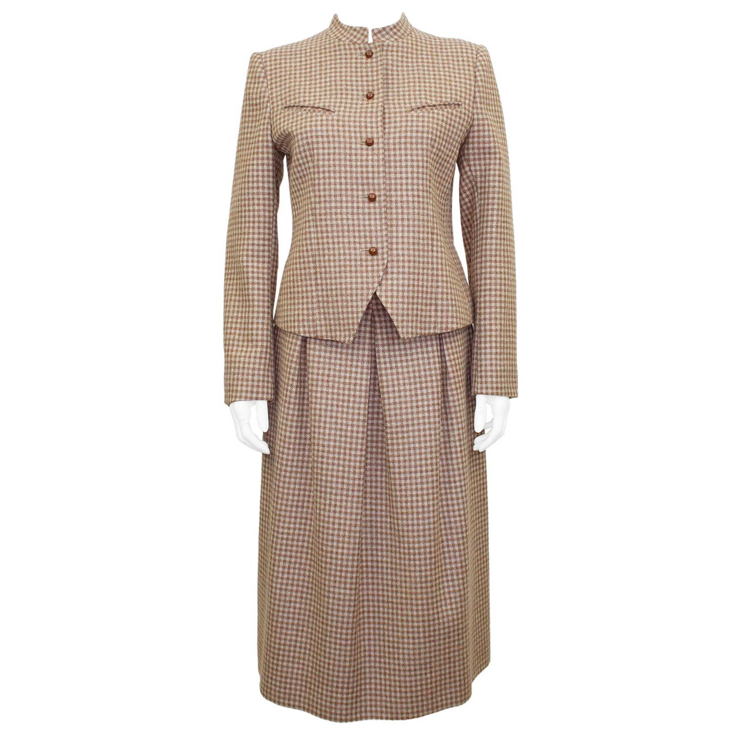 1970’s Guy Laroche Brown Plaid Skirt Suit  For Sale