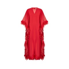 1970s Guy Laroche Couture Coral Red Feather Dress
