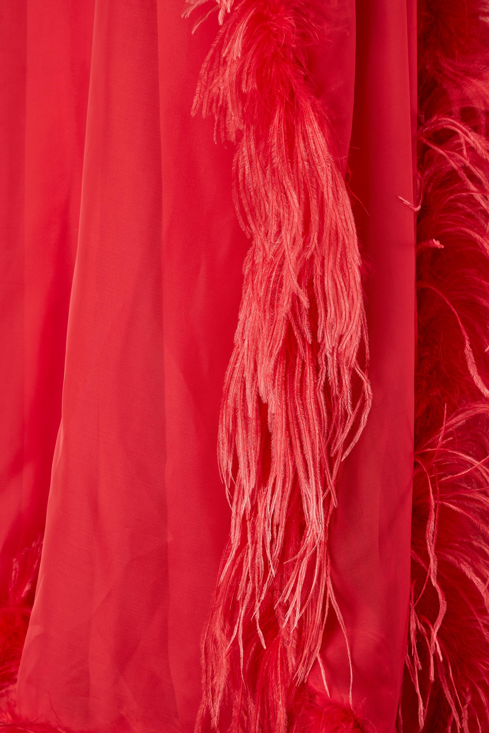 1970s Guy Laroche Couture Coral Red Feather Dress In Excellent Condition For Sale In London, GB