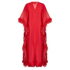 Vintage 1970s Guy Laroche Couture Coral Red Feather Dress