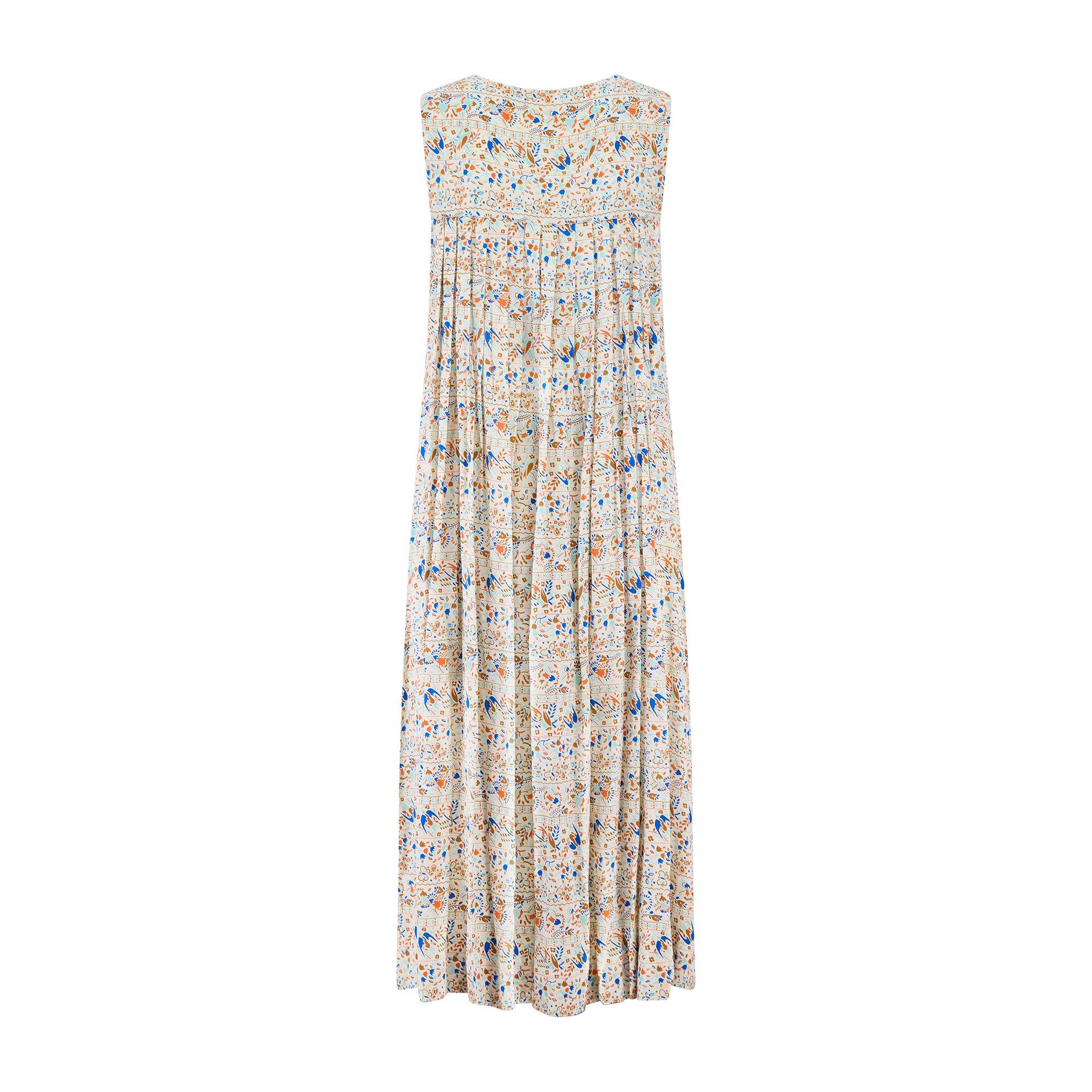 Beige Abito a tunica con stampa naturalista in seta di Guy Laroche degli anni '70 in vendita