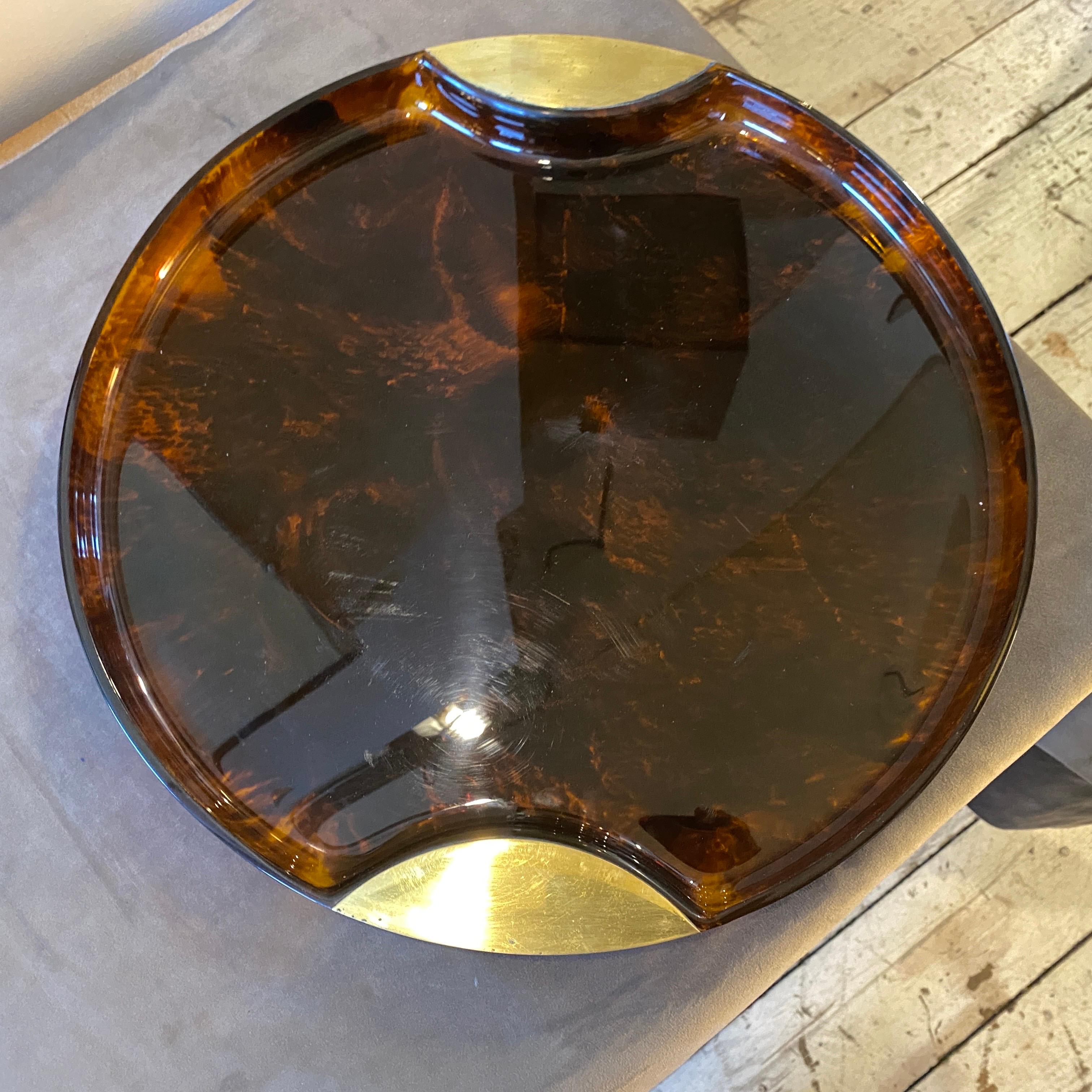 20th Century 1970s Guzzini Brass and Fake Tortoise Lucite Serving Tray