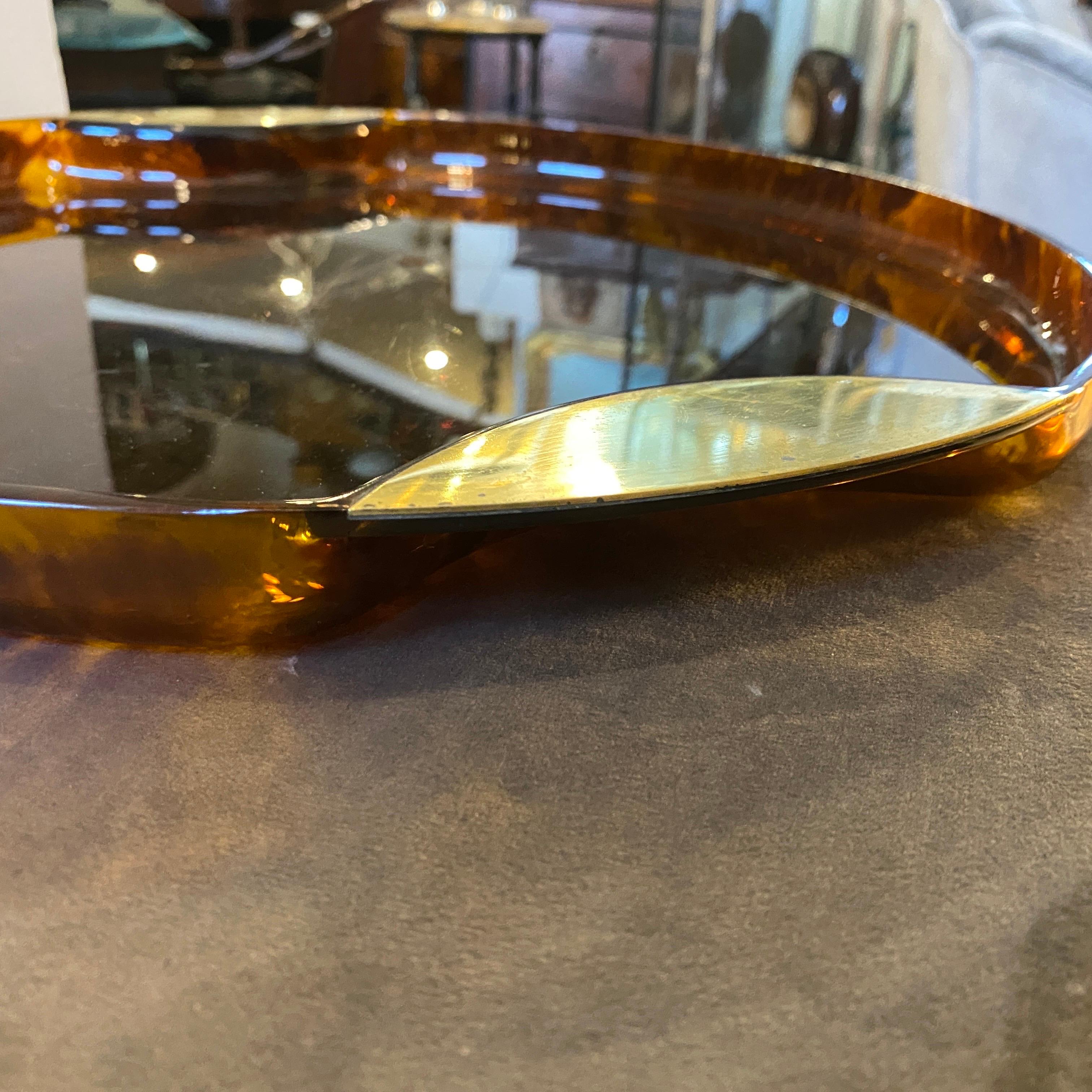 1970s Guzzini Brass and Fake Tortoise Lucite Serving Tray 1