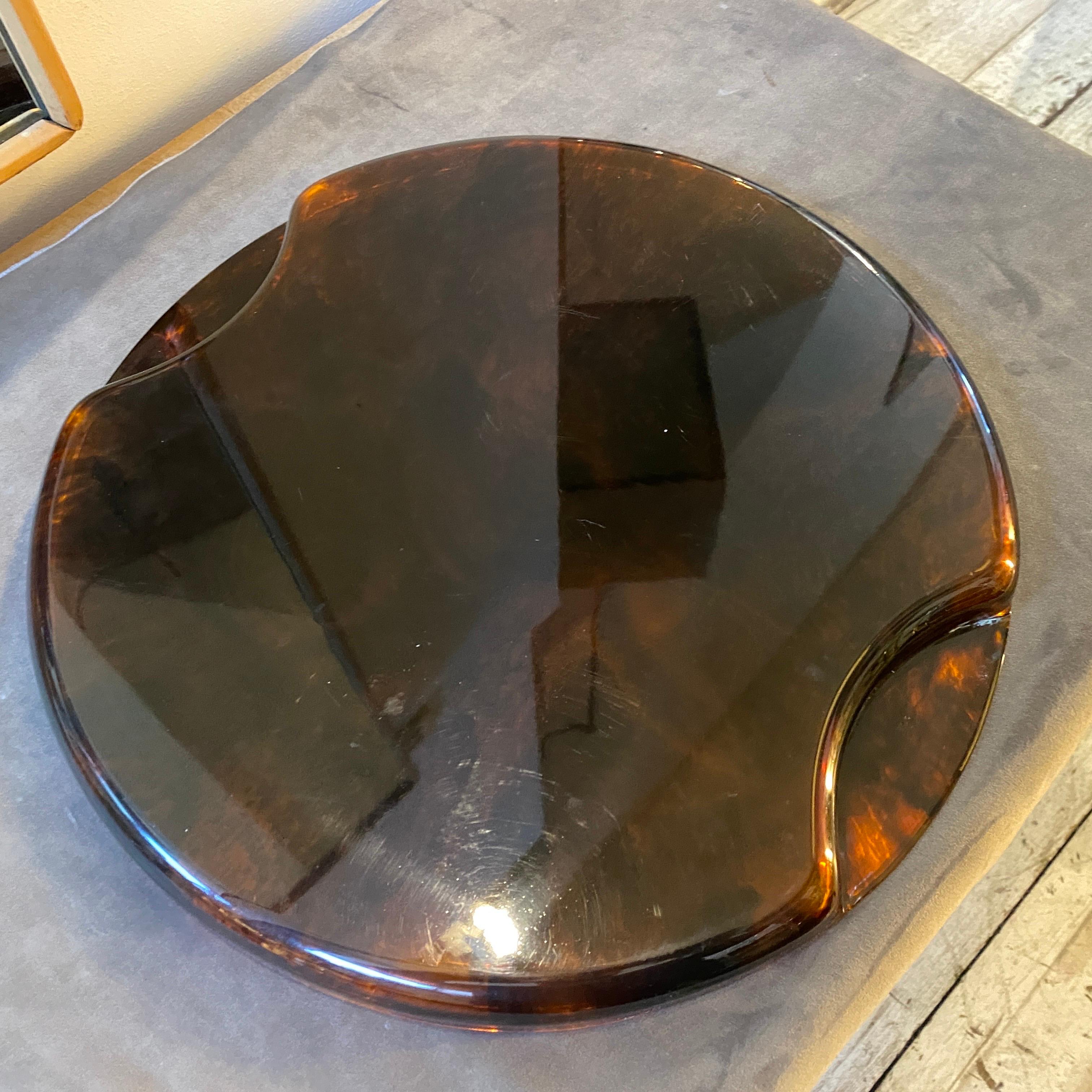 1970s Guzzini Brass and Fake Tortoise Lucite Serving Tray 2