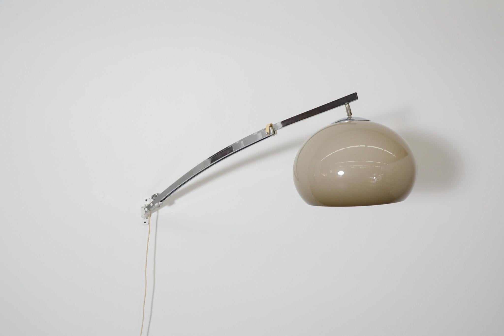 1970s Guzzini Chrome Wall Mounted Arc Lamp with Plexi Globe Shade and Dimmer For Sale 6