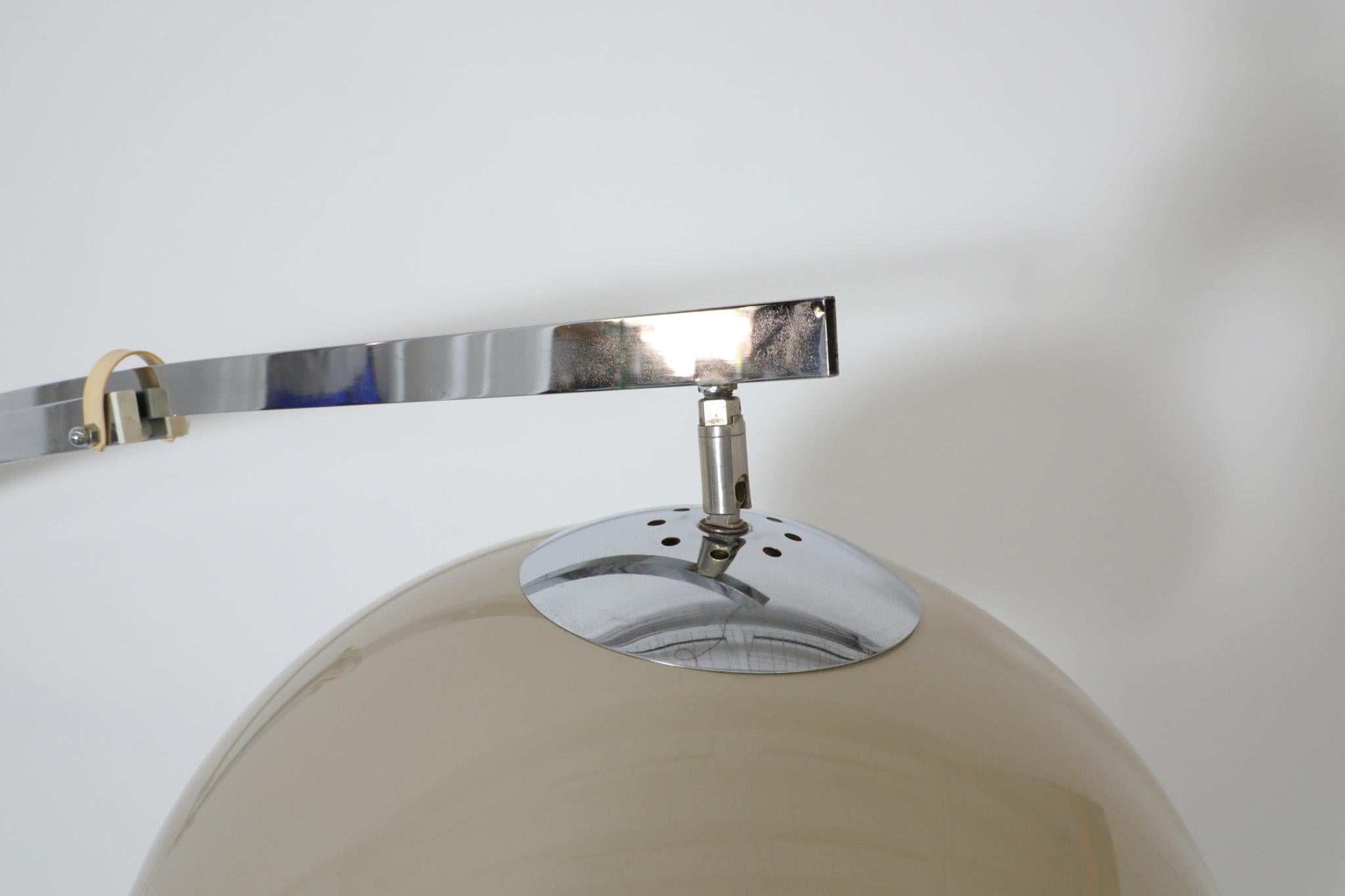 1970s Guzzini Chrome Wall Mounted Arc Lamp with Plexi Globe Shade and Dimmer For Sale 7