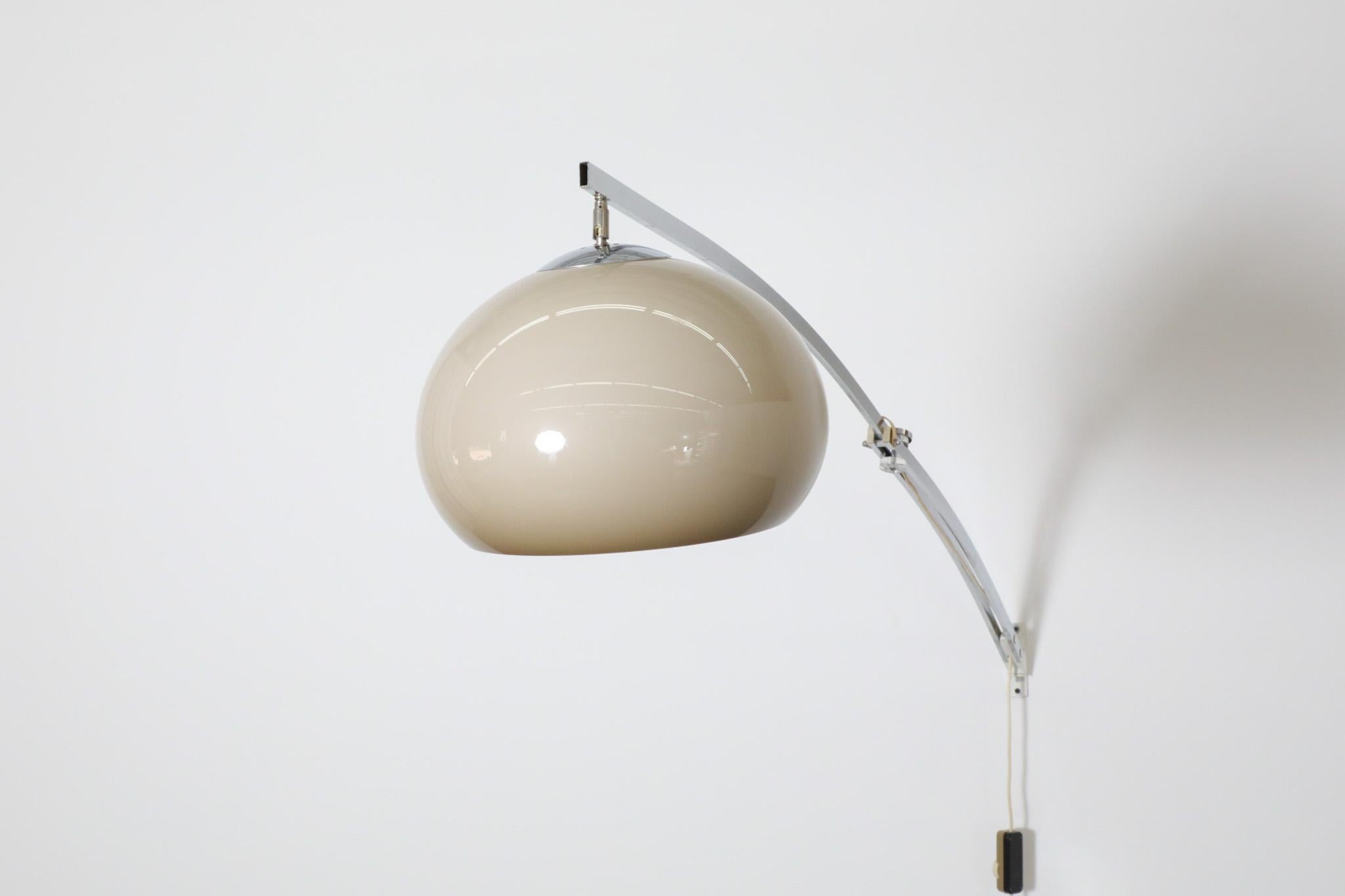 1970s Guzzini Chrome Wall Mounted Arc Lamp with Plexi Globe Shade and Dimmer For Sale 13