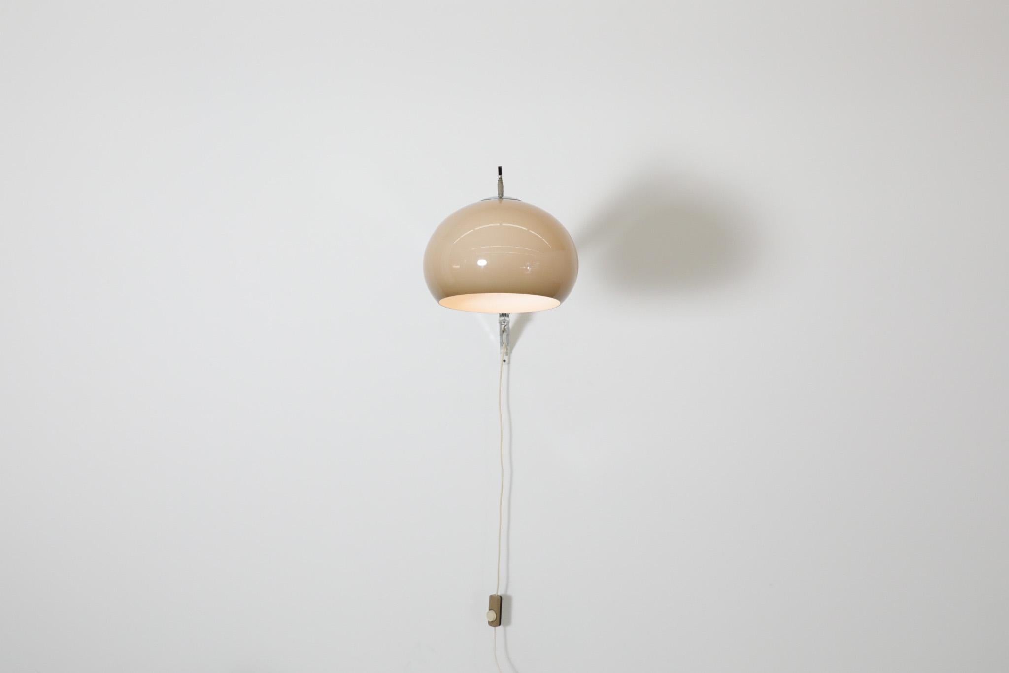 Mid-Century Modern 1970s Guzzini Chrome Wall Mounted Arc Lamp with Plexi Globe Shade and Dimmer For Sale