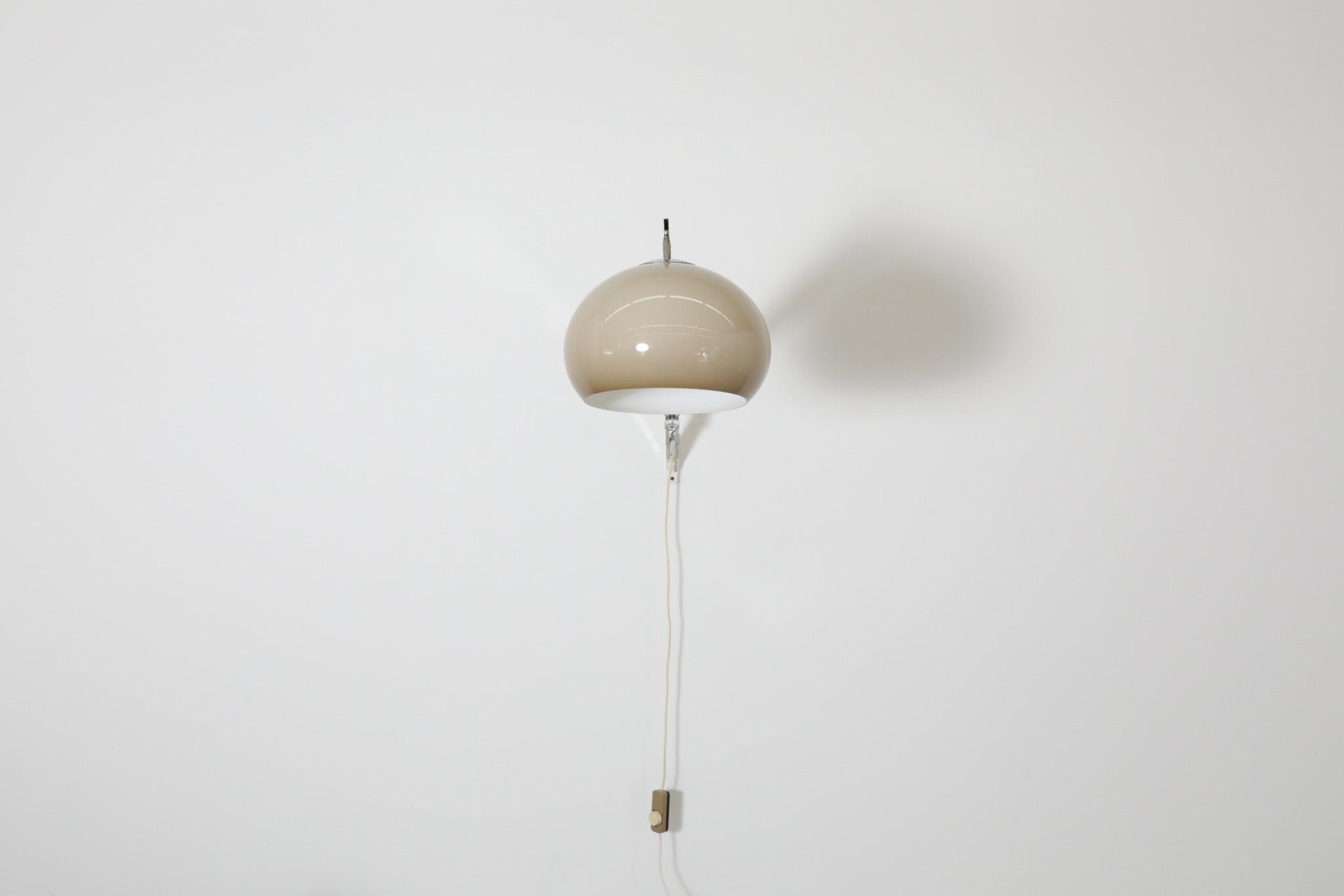 Italian 1970s Guzzini Chrome Wall Mounted Arc Lamp with Plexi Globe Shade and Dimmer For Sale
