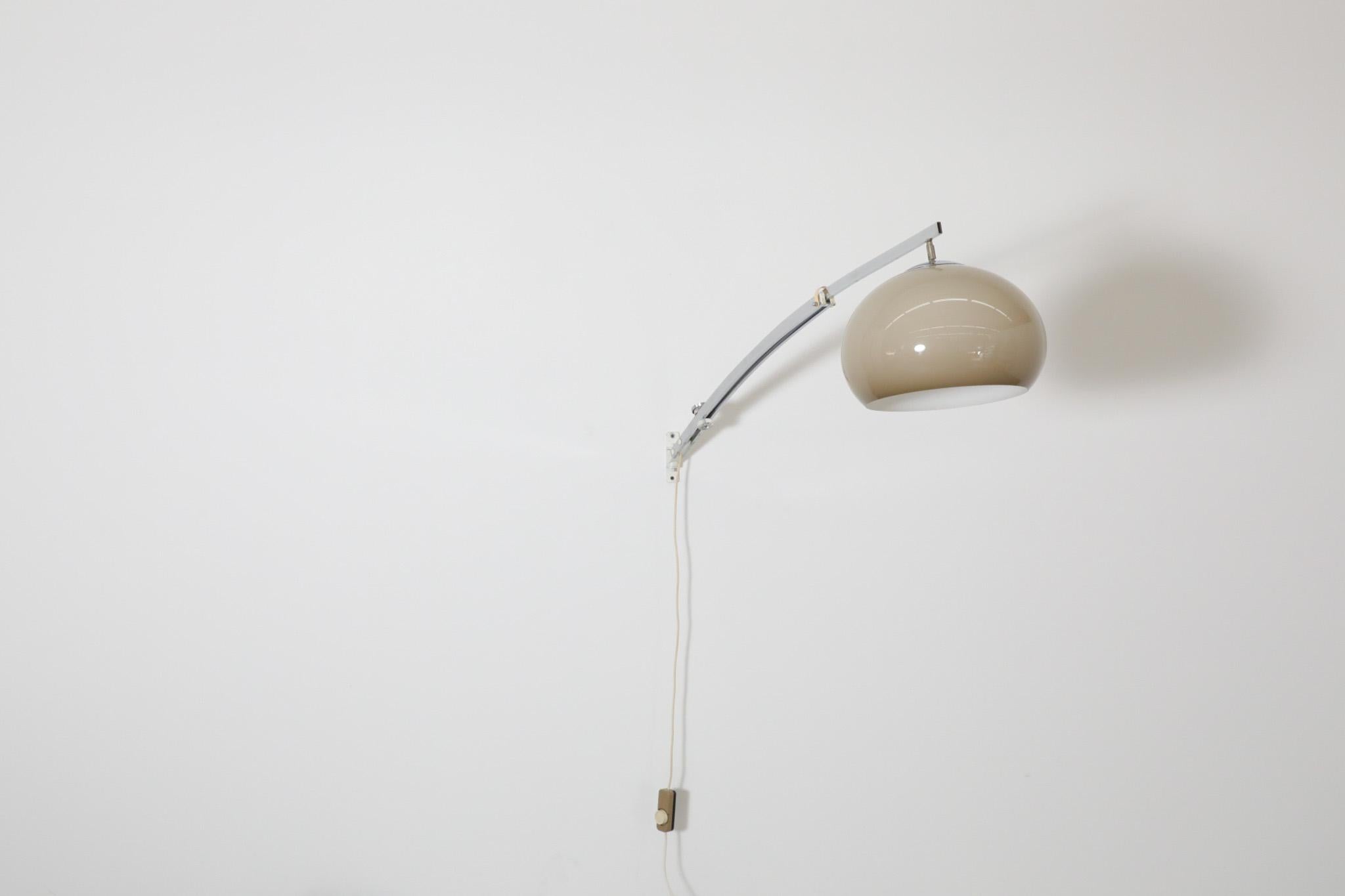 Late 20th Century 1970s Guzzini Chrome Wall Mounted Arc Lamp with Plexi Globe Shade and Dimmer For Sale