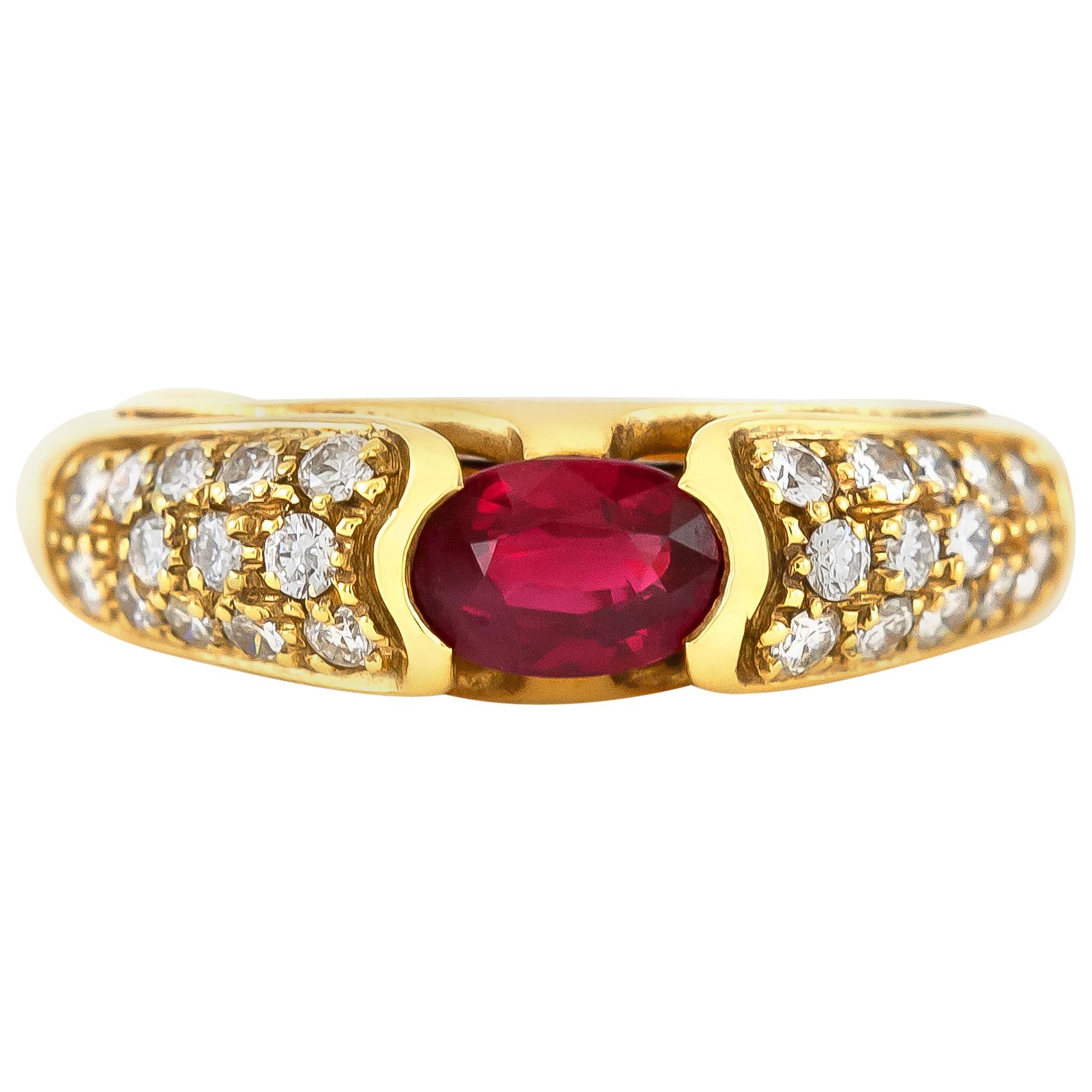 1970s Half Engagement Ring with Center Ruby and Diamonds Ring