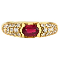 Vintage 1970s Half Engagement Ring with Center Ruby and Diamonds Ring