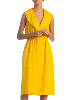 1970S Halston Yellow Rayon & Silk Wrap Dress With Pockets XL