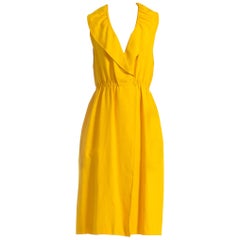 1970S Halston Yellow Rayon & Silk Wrap Dress With Pockets XL