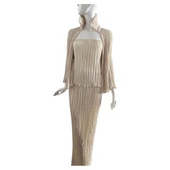 1970s Halston 3-Piece Bridal Pleated Cream Set