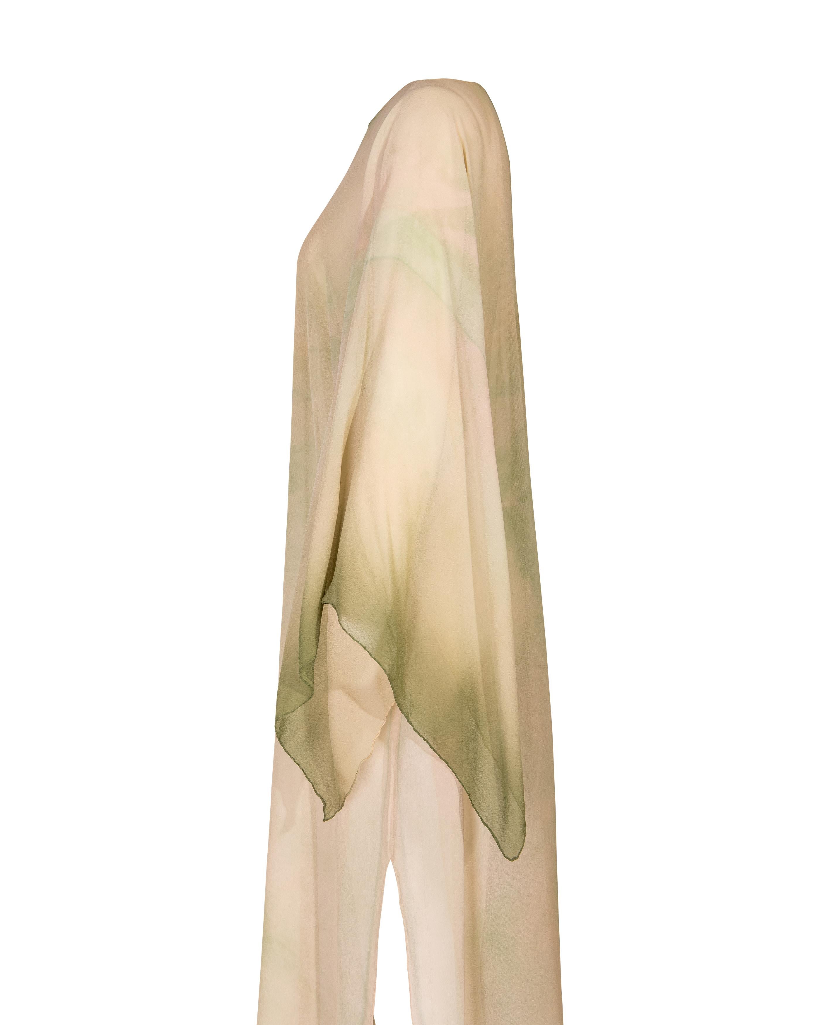 Women's 1970's Halston (Attributed) Olive Green and Peach Tie-Dye Caftan