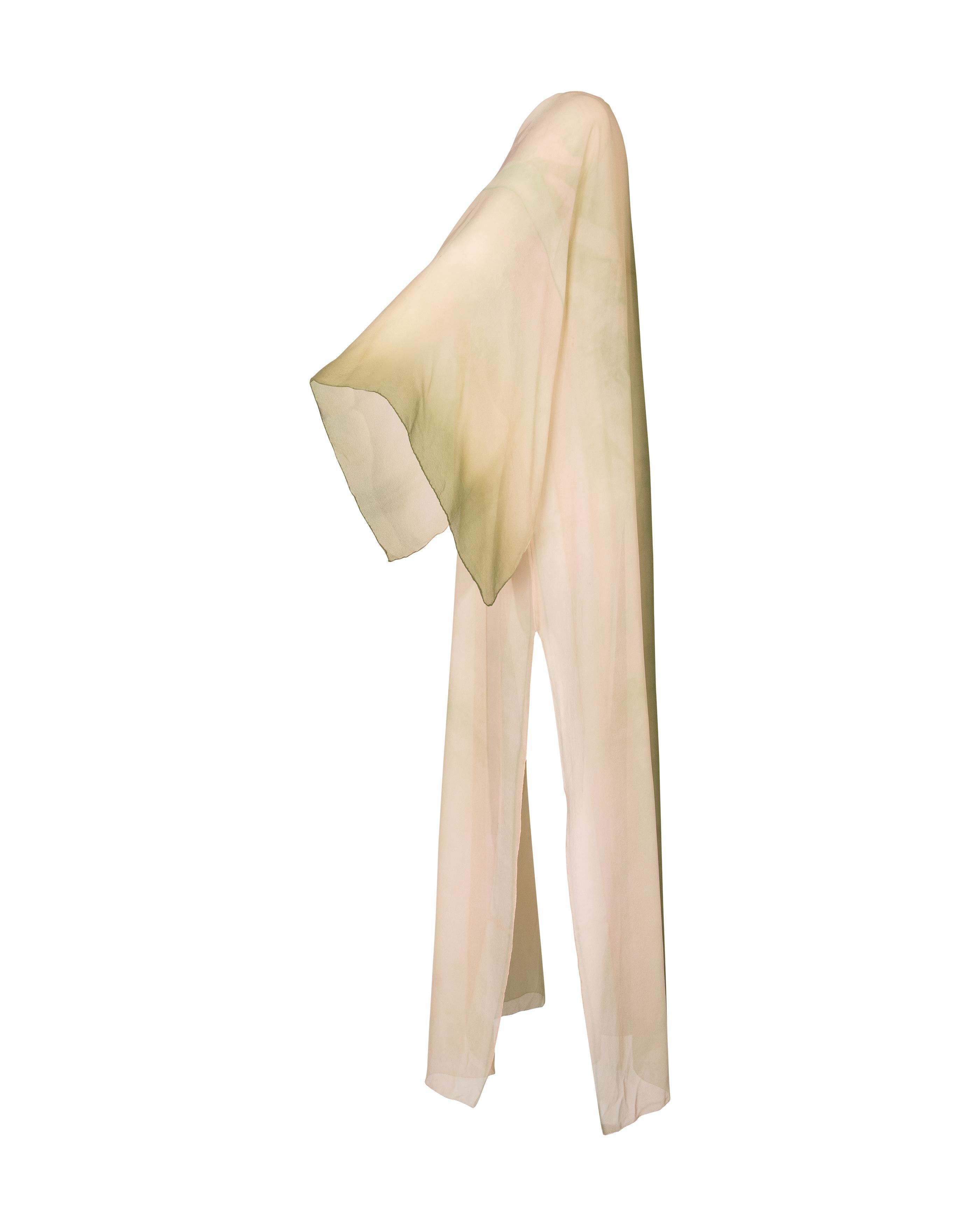 1970's Halston (Attributed) Olive Green and Peach Tie-Dye Caftan 1