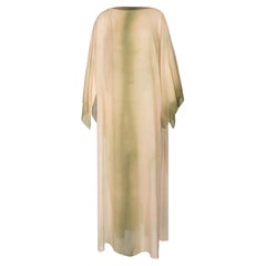 Retro 1970's Halston (Attributed) Olive Green and Peach Tie-Dye Caftan