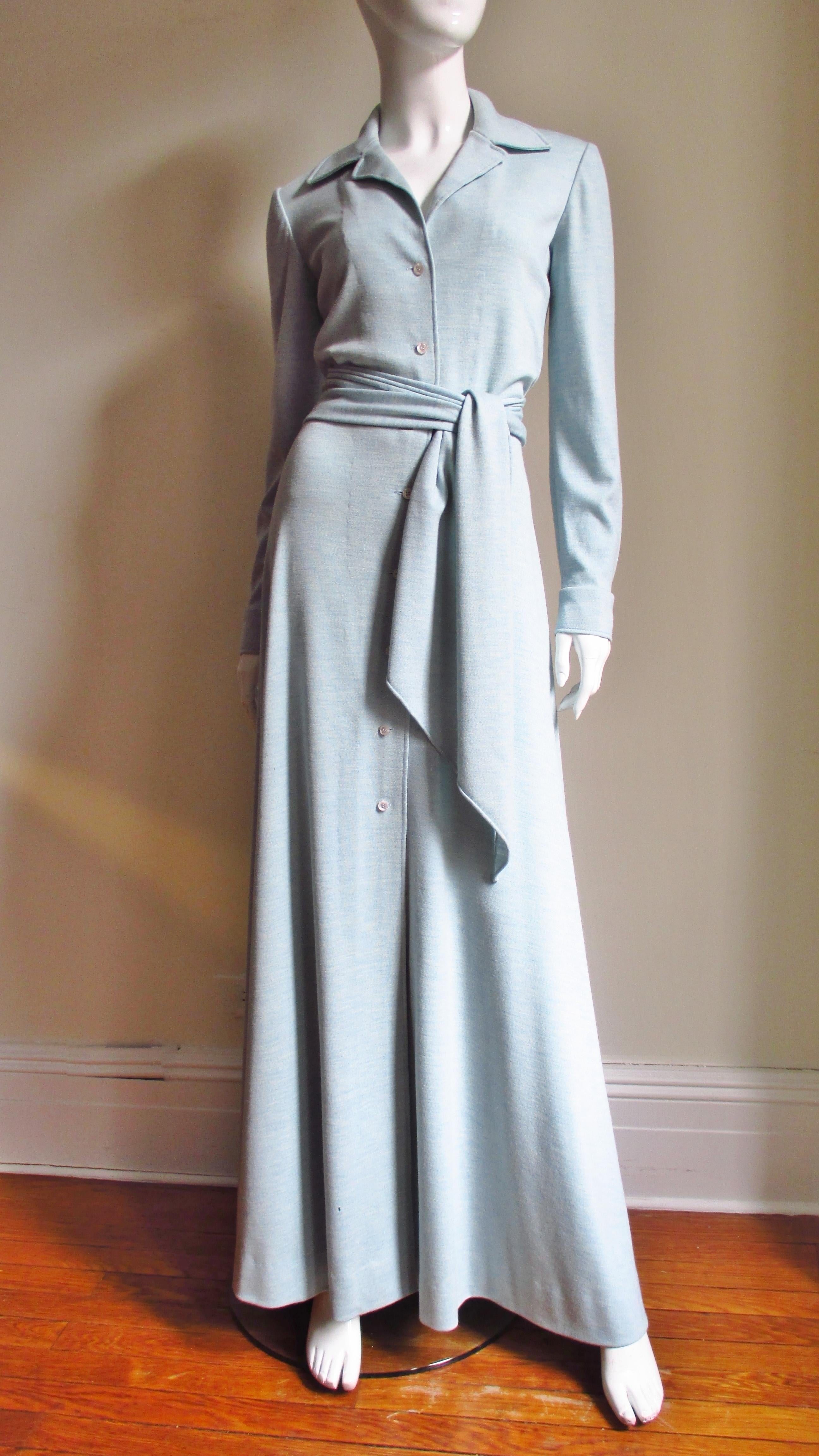1970s Halston Baby Blue Cashmere Maxi Dress In Fair Condition In Water Mill, NY