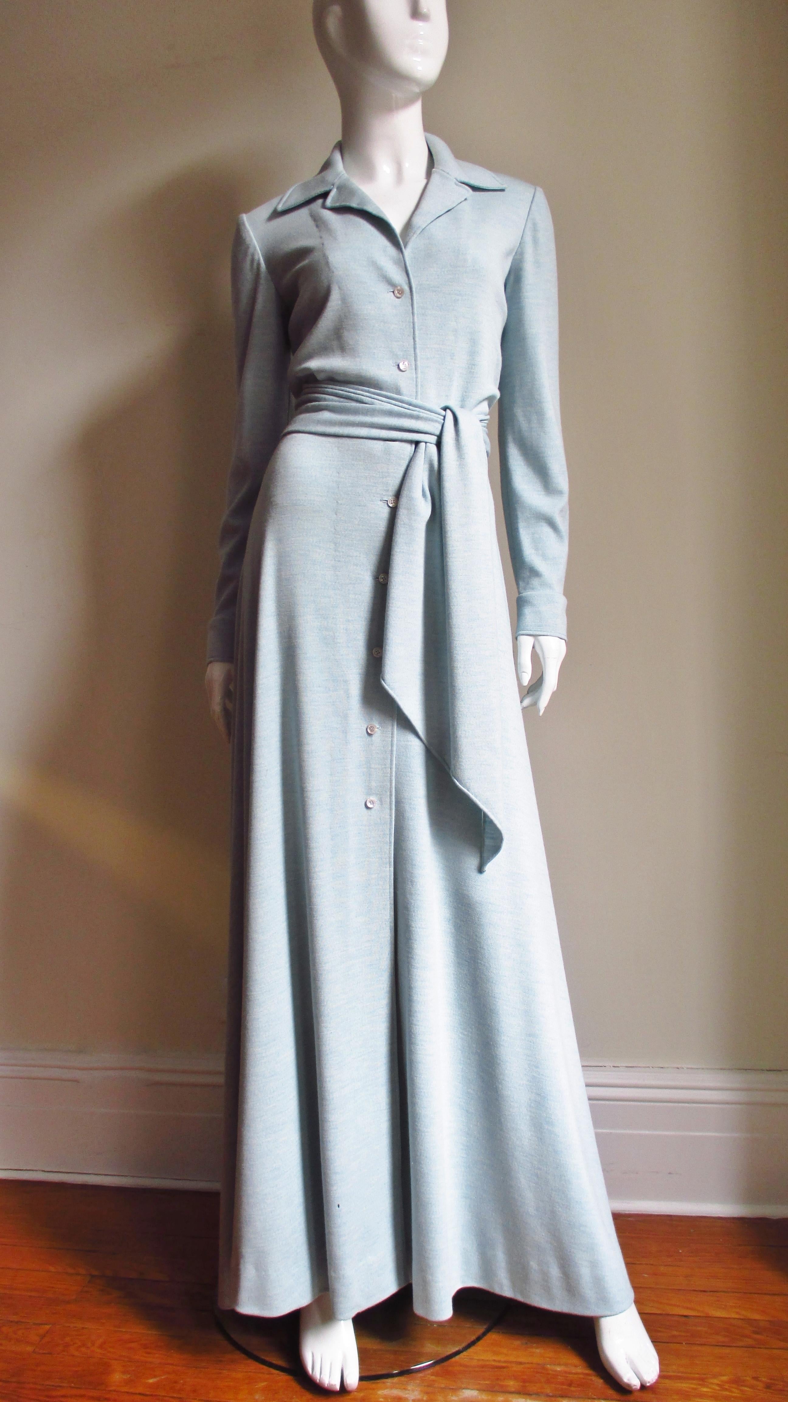 Women's 1970s Halston Baby Blue Cashmere Maxi Dress