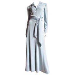 1970s Halston Baby Blue Cashmere Maxi Dress