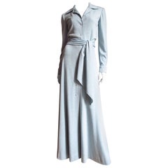 1970s Halston Baby Blue Cashmere Maxi Dress