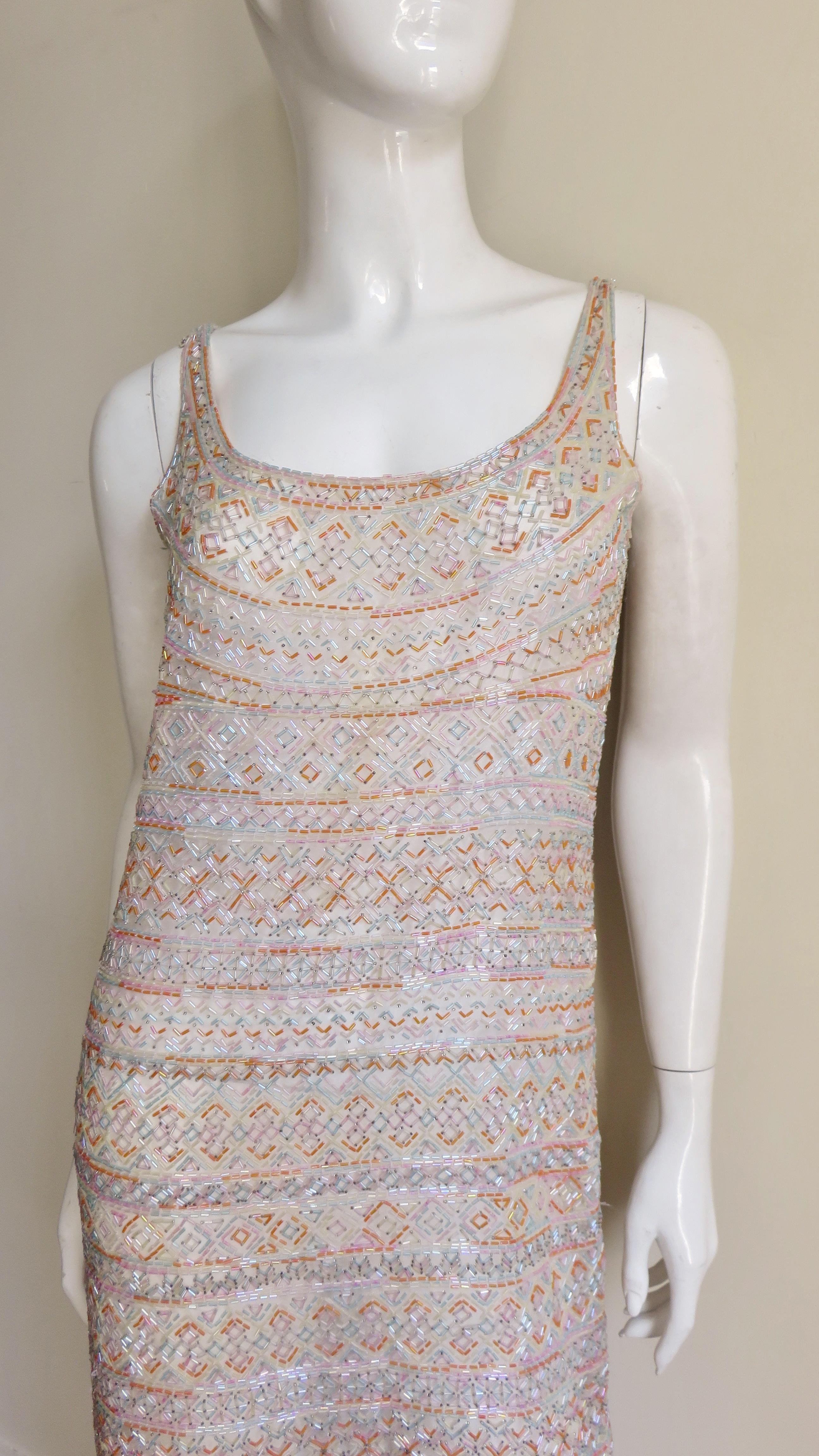 Gray  Halston 1970s Documented Beaded Dress  For Sale